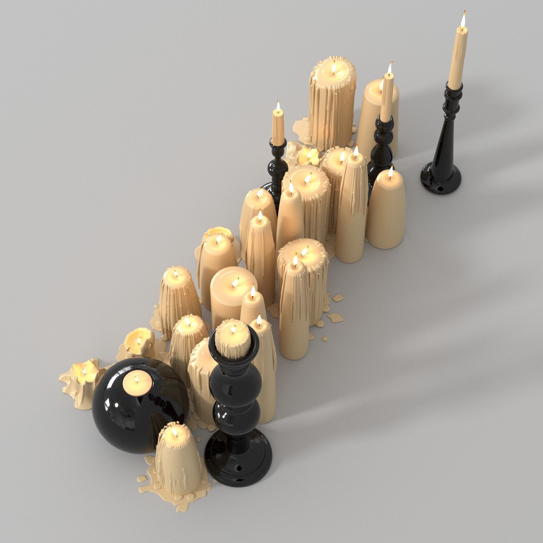 Beige Melted Floor Candles for Fireplace 3D model_6