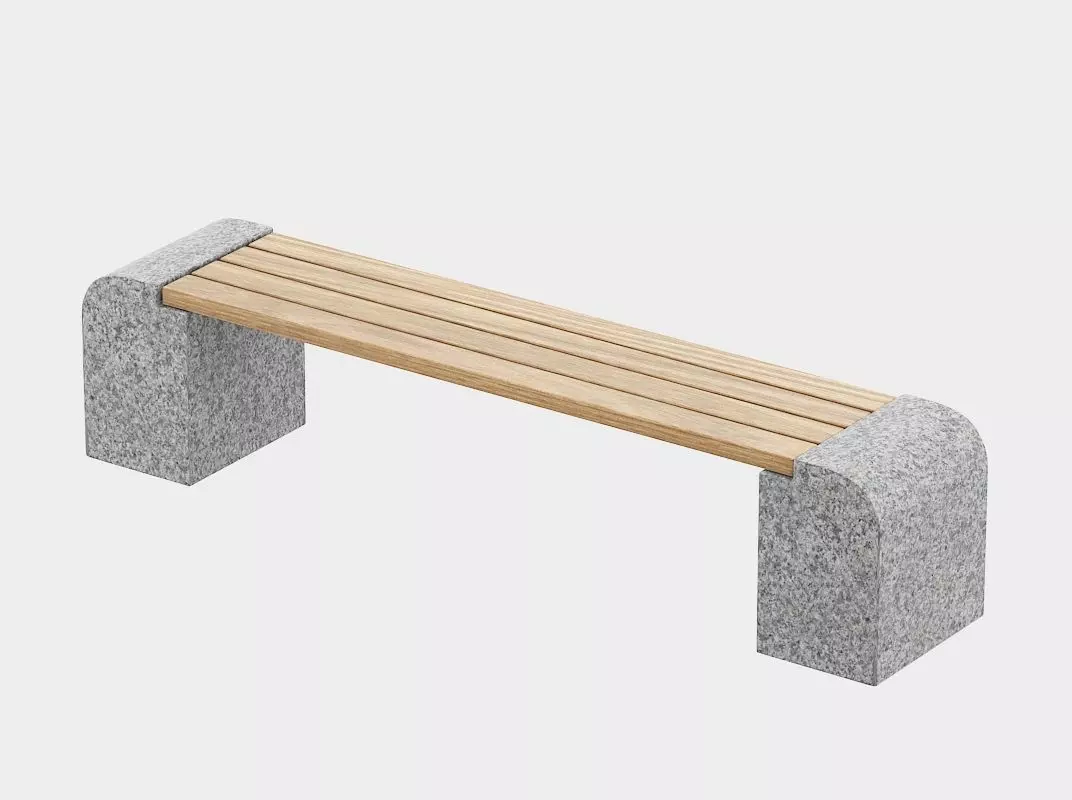 Concrete Wood Bench 3D model_0