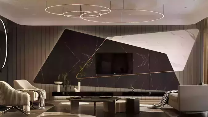 living room and kitchen design scene in 3dsmax corona 3D model