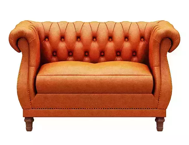 Classical sofa double seater leather with wood Low-poly 3D model