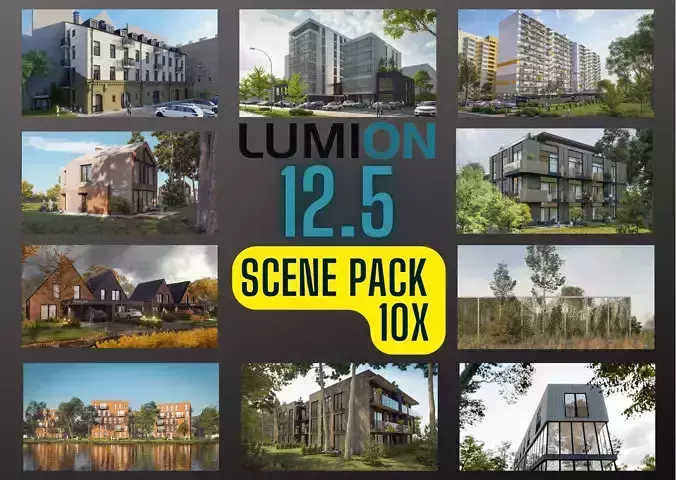 LUMION 12 SCENE PACK 10X  PLUS ARCHICAD AND SKETCHUP MODELS 3D model