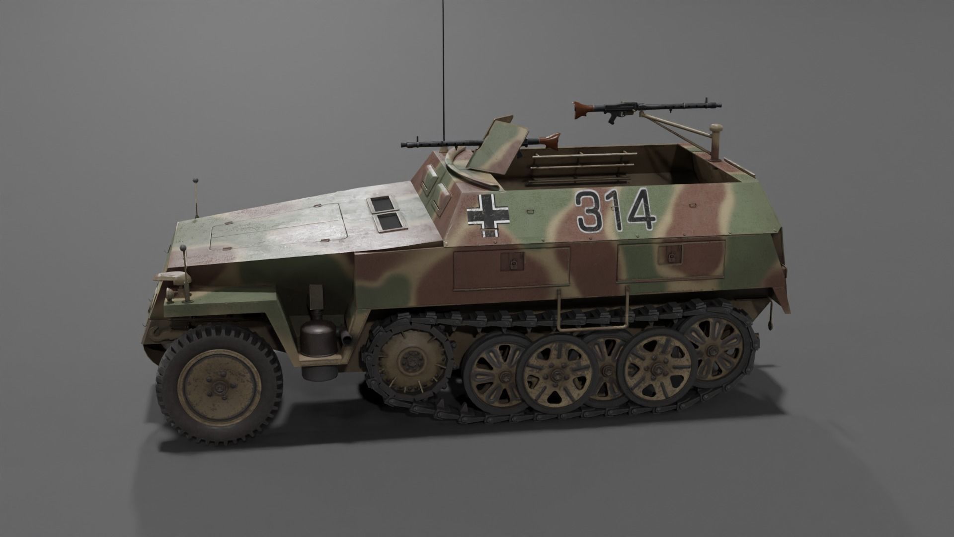 Sd Kfz 250-1 Neu Halftrack Armored Personnel Carrier  Low-poly 3D model_19