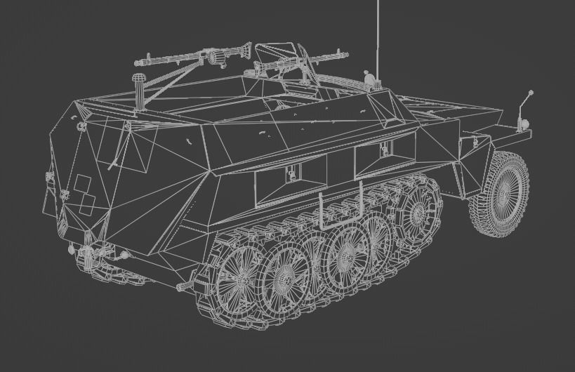 Sd Kfz 250-1 Neu Halftrack Armored Personnel Carrier  Low-poly 3D model_9
