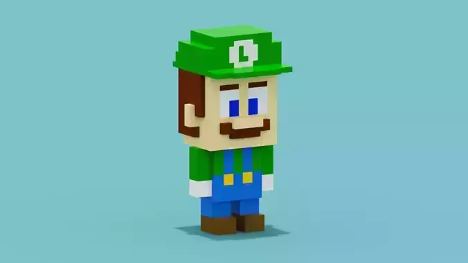 Voxel Luigi Super Mario Low-poly 3D model