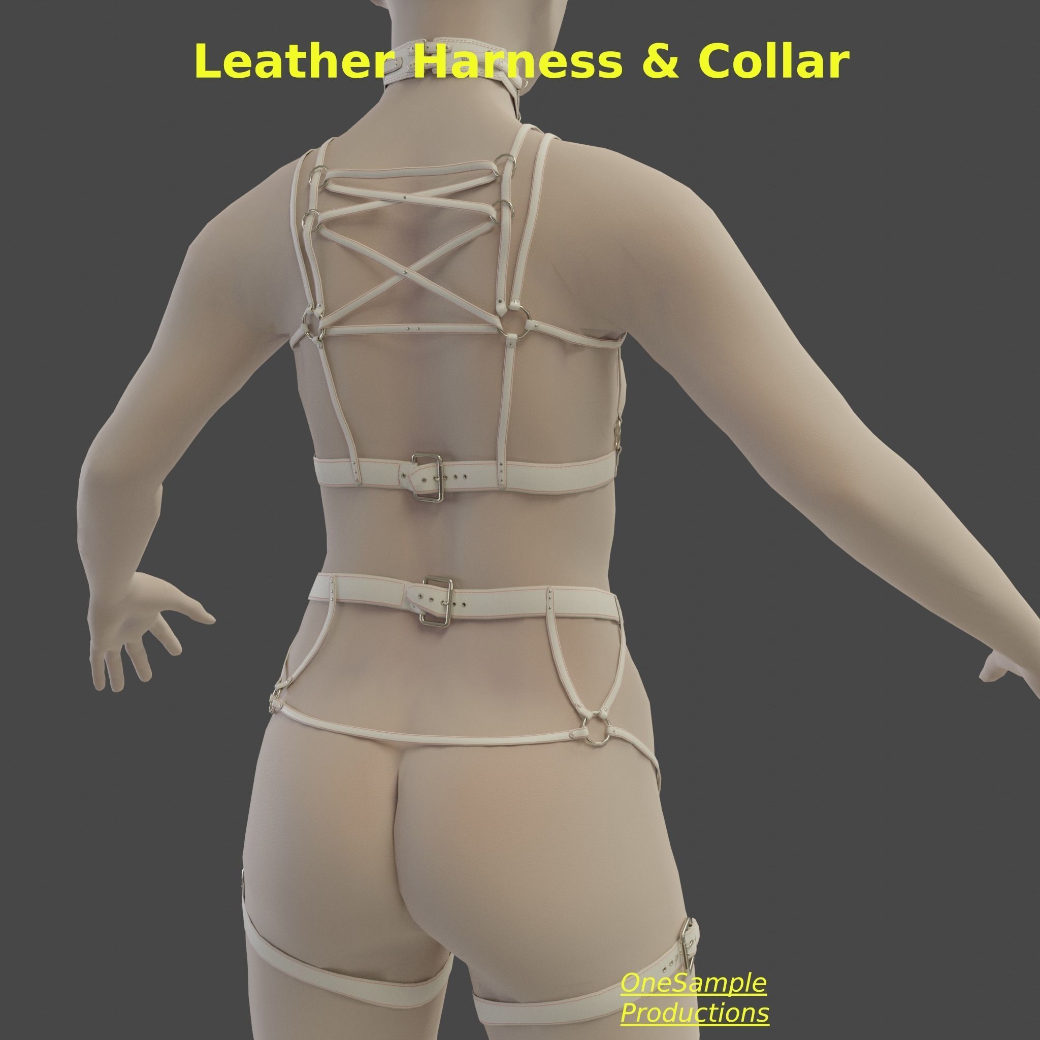 Bondage Harness and Collar 10 colors Female Character  Low-poly 3D model_11