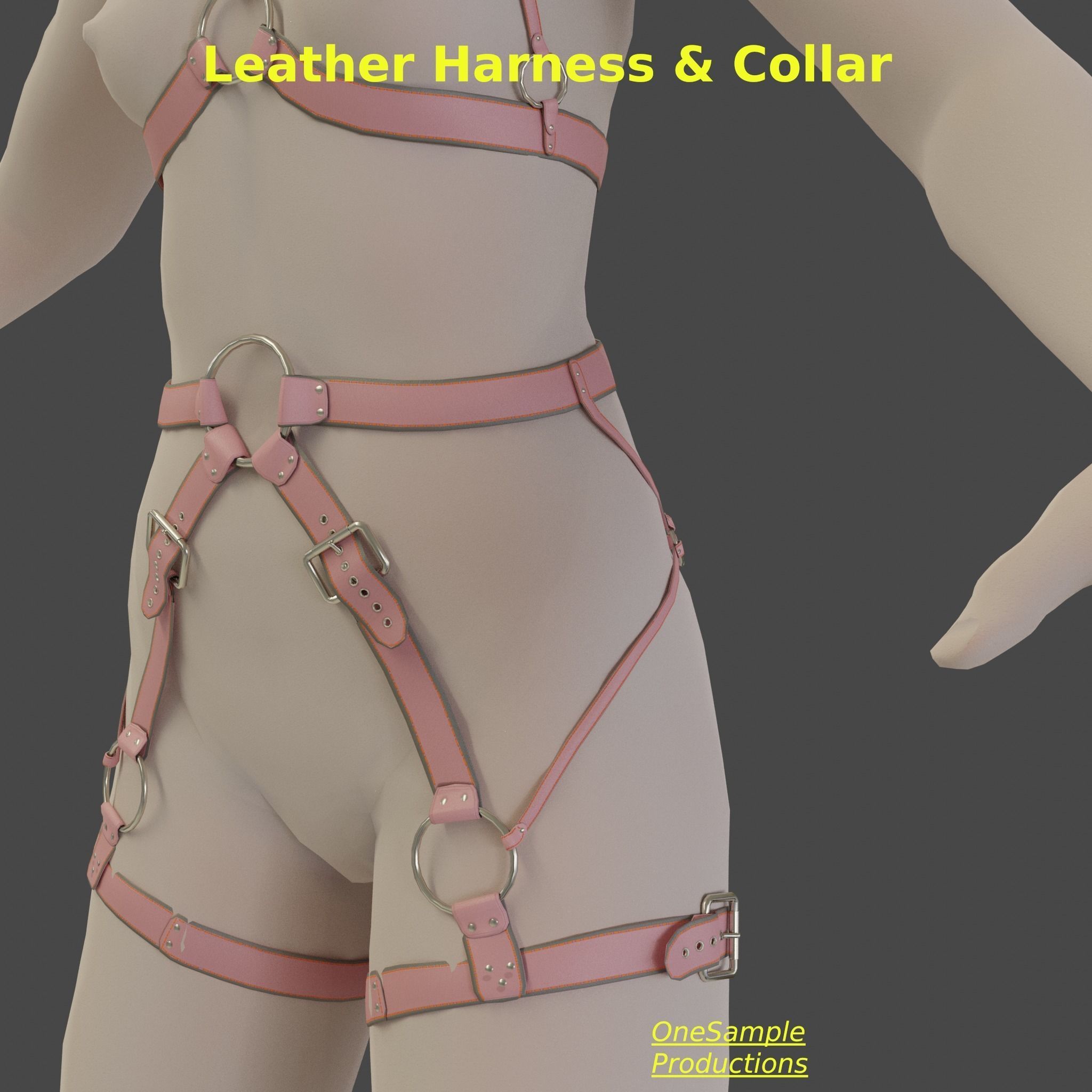 Bondage Harness and Collar 10 colors Female Character  Low-poly 3D model_44