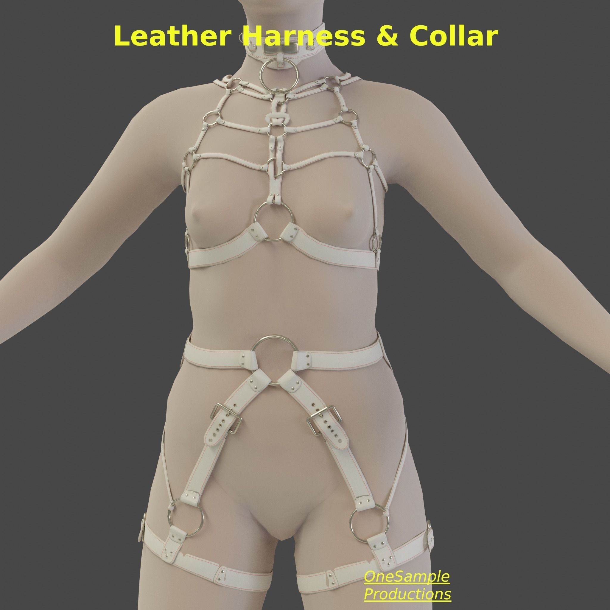 Bondage Harness and Collar 10 colors Female Character  Low-poly 3D model_17