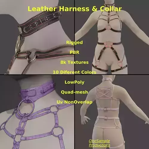 Bondage Harness and Collar 10 colors Female Character  Low-poly 3D model