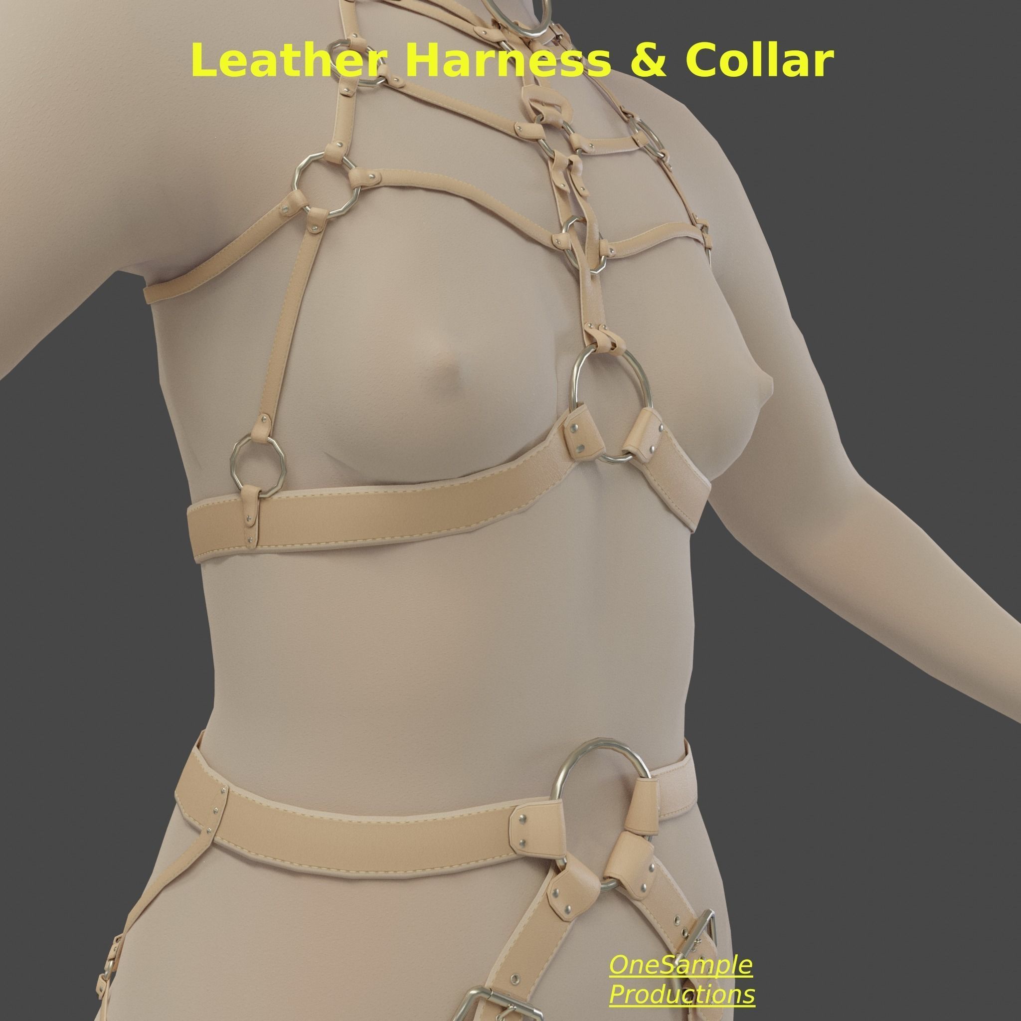 Bondage Harness and Collar 10 colors Female Character  Low-poly 3D model_23