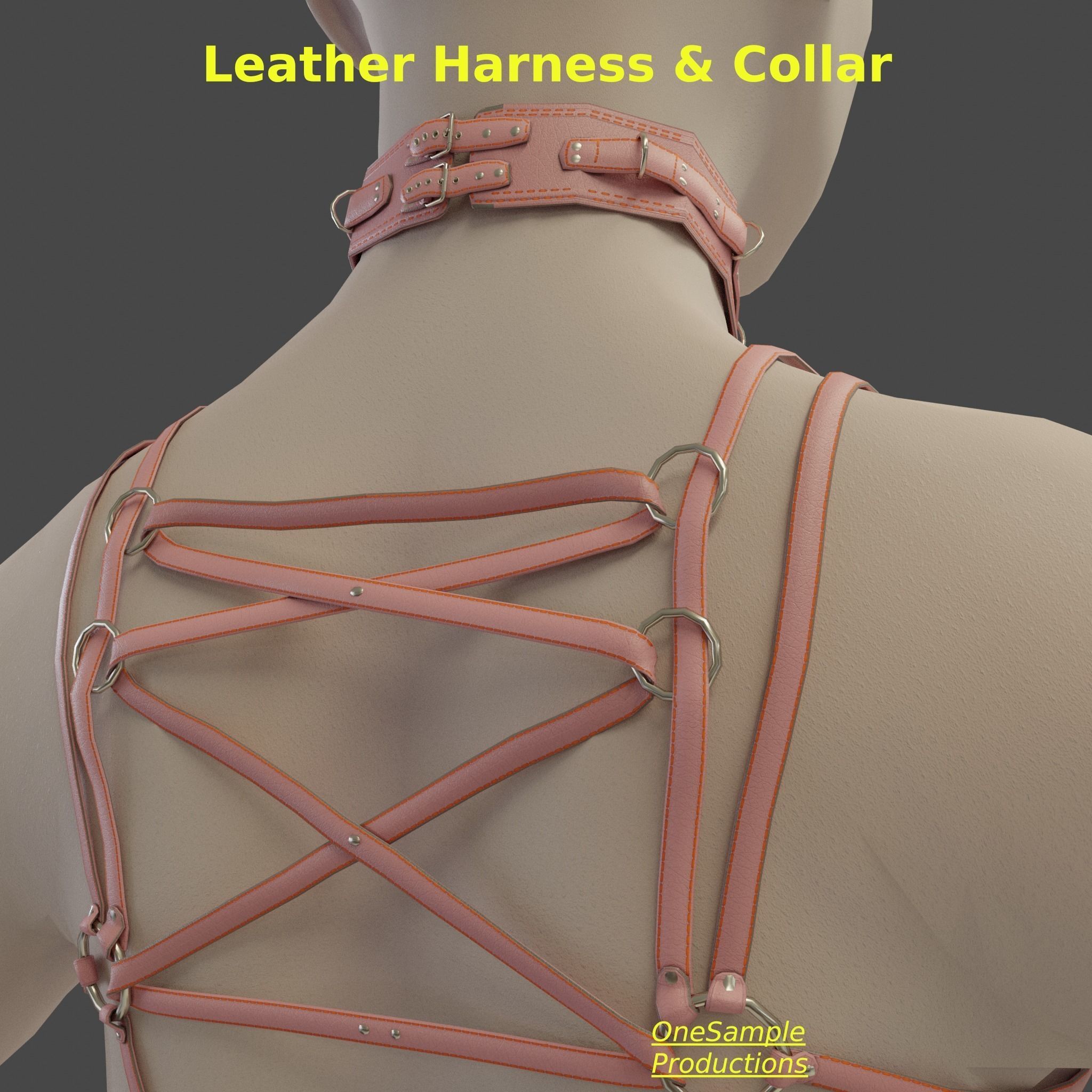 Bondage Harness and Collar 10 colors Female Character  Low-poly 3D model_43