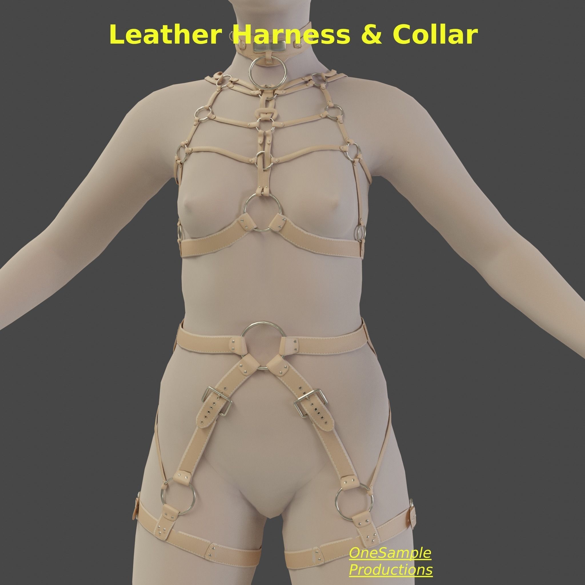 Bondage Harness and Collar 10 colors Female Character  Low-poly 3D model_12