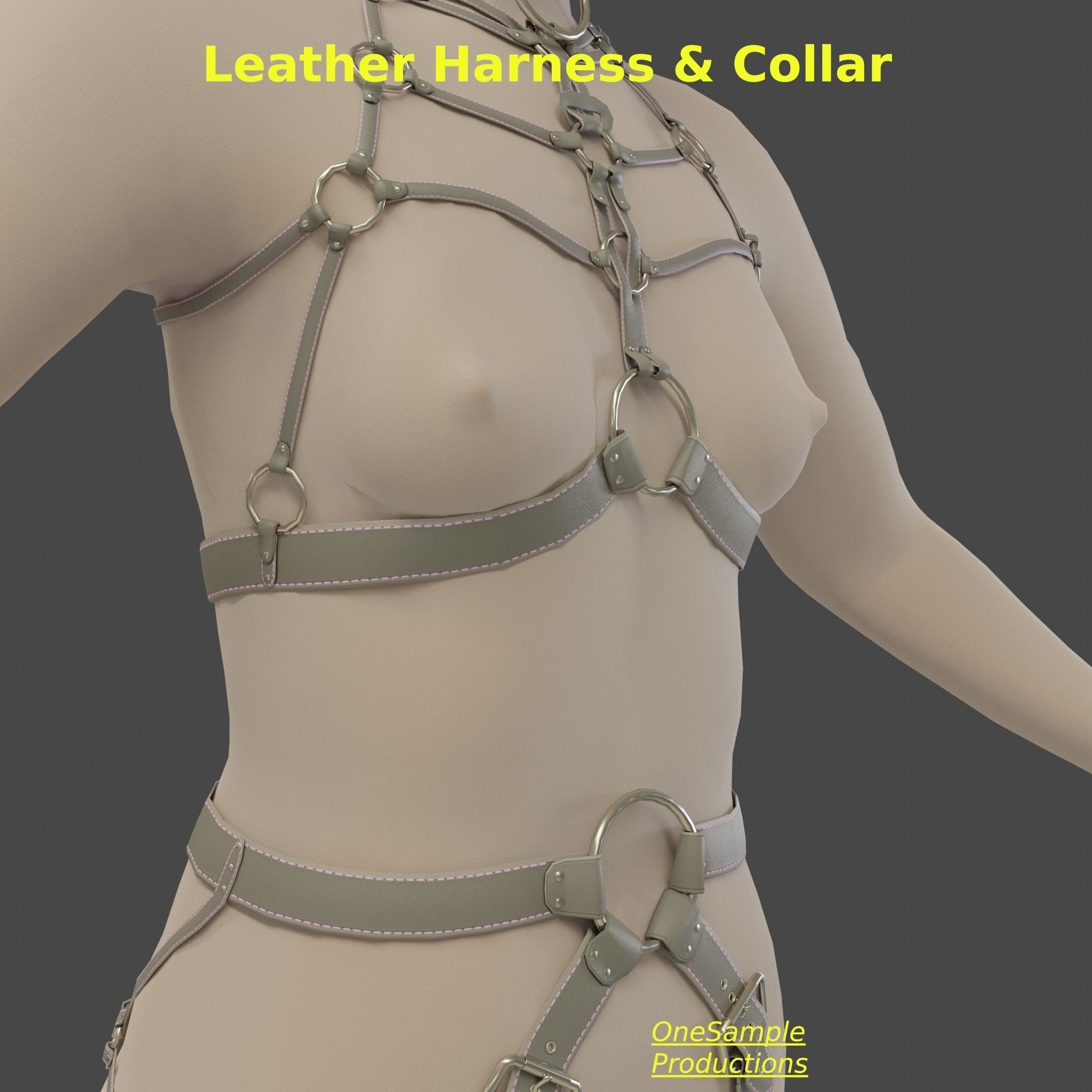 Bondage Harness and Collar 10 colors Female Character  Low-poly 3D model_54