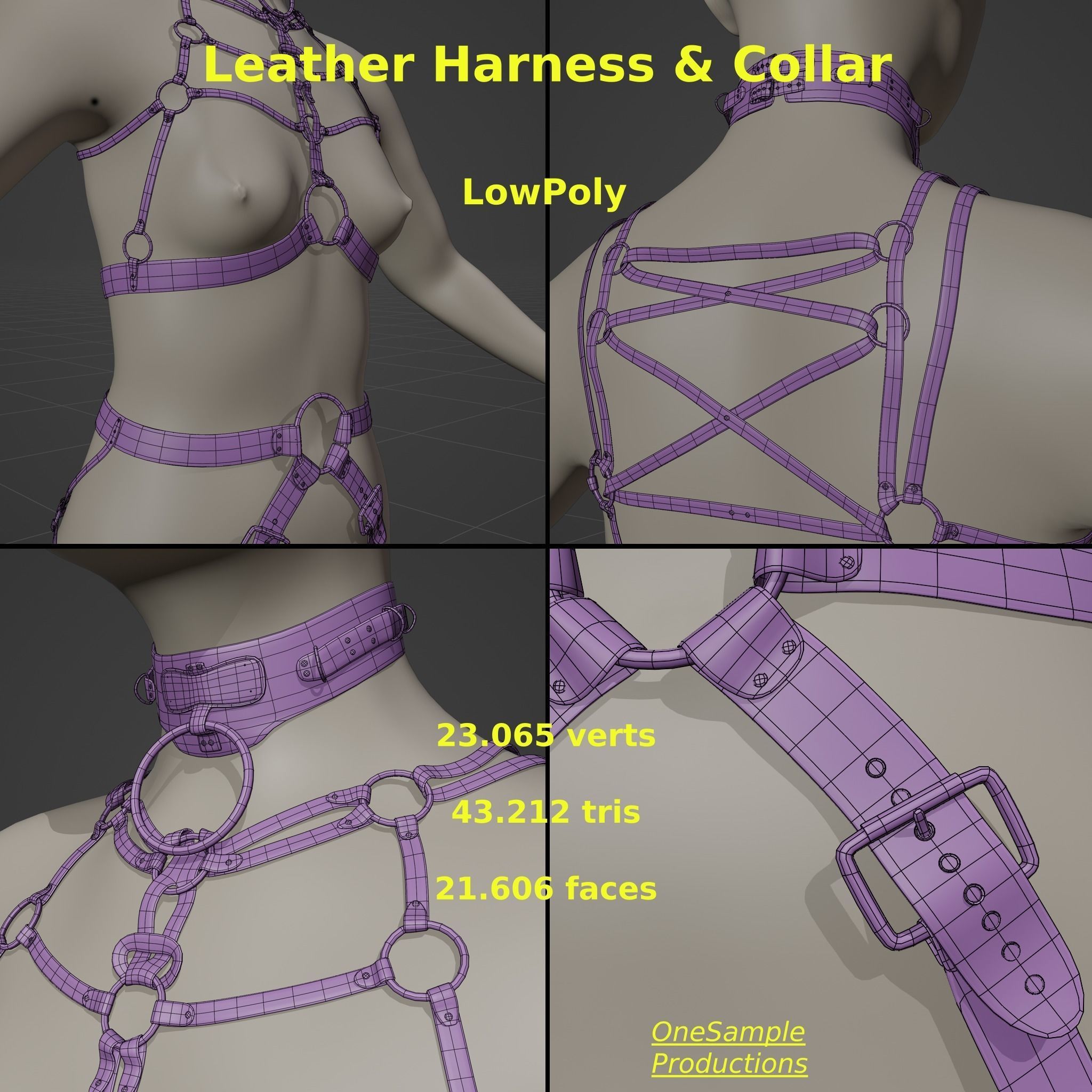 Bondage Harness and Collar 10 colors Female Character  Low-poly 3D model_3
