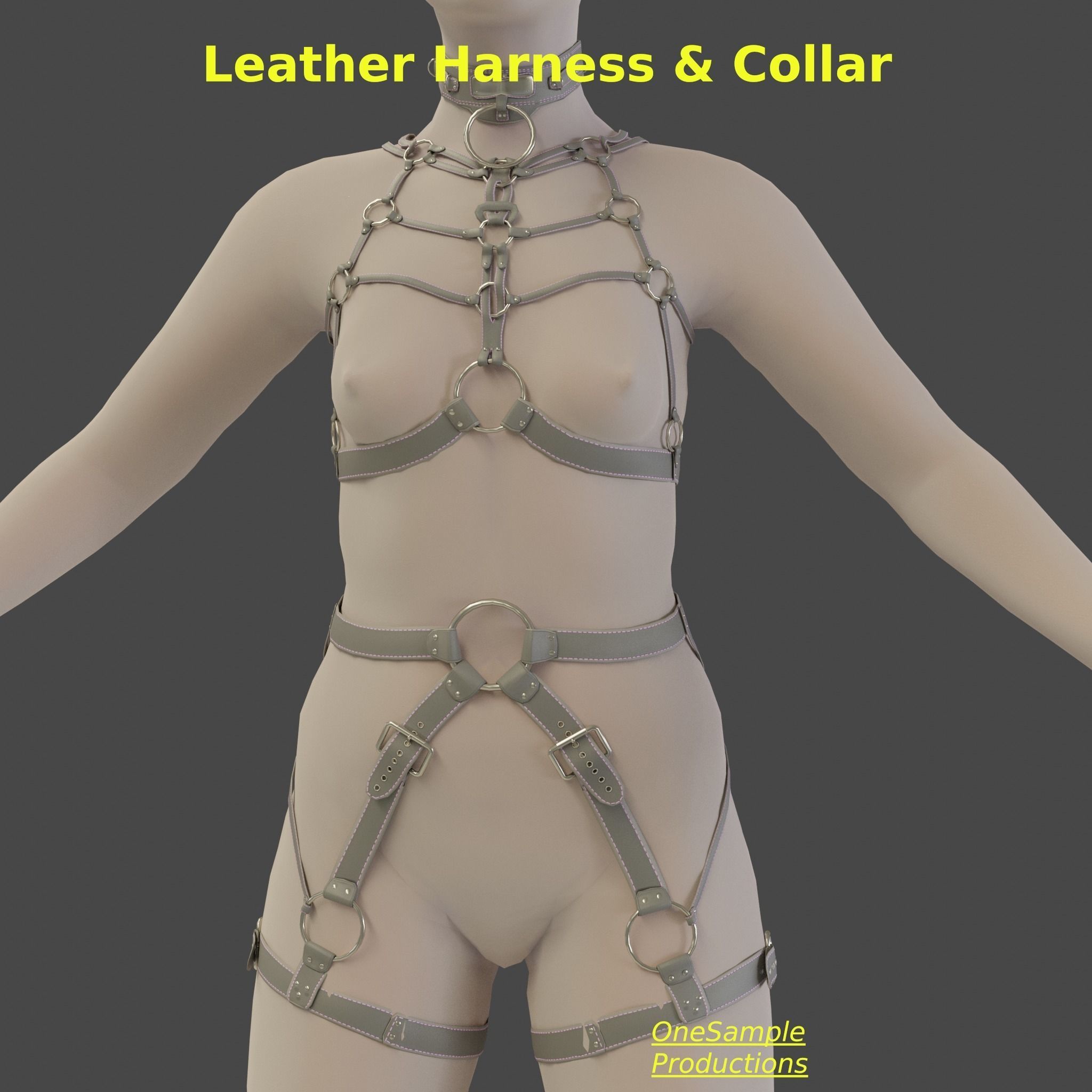 Bondage Harness and Collar 10 colors Female Character  Low-poly 3D model_13