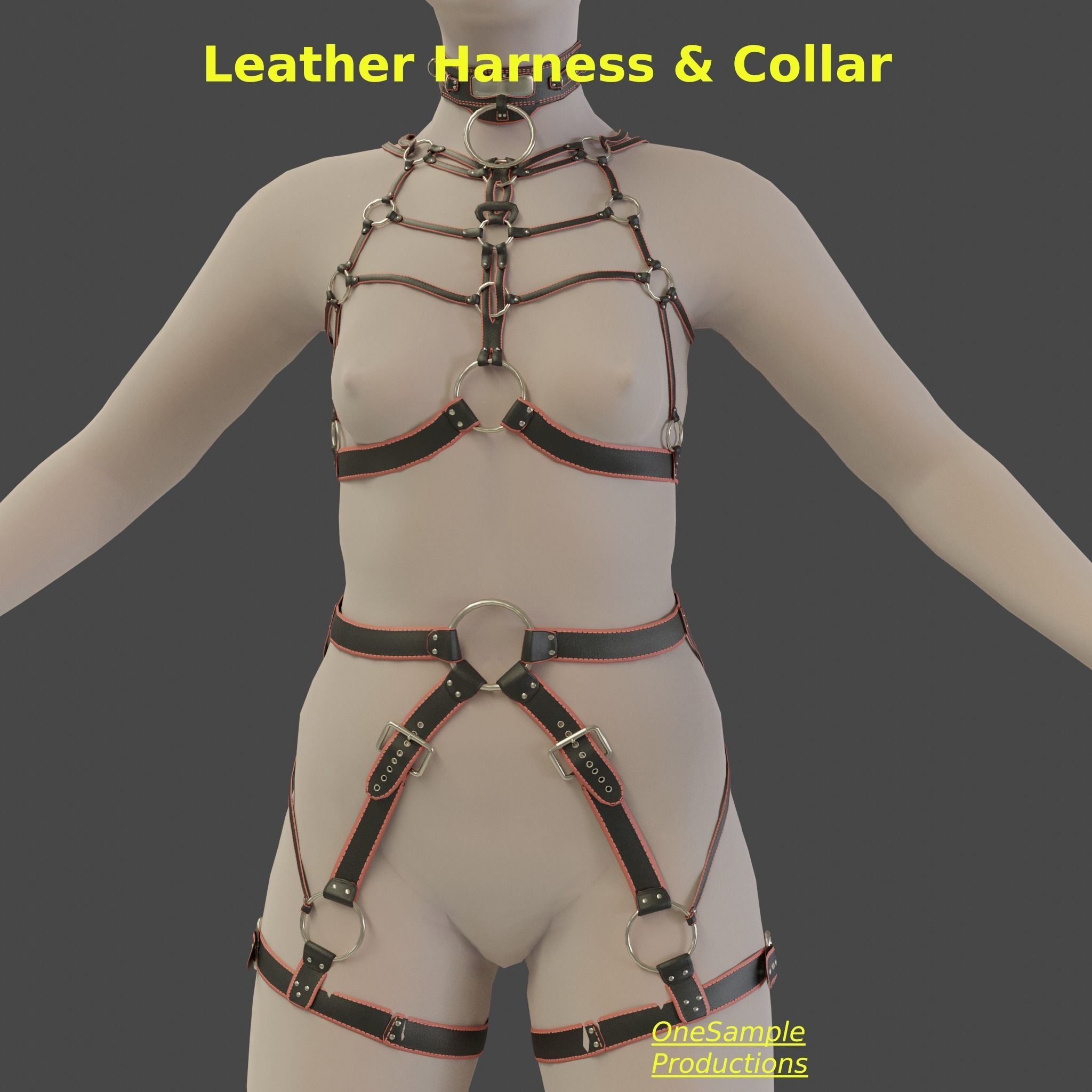 Bondage Harness and Collar 10 colors Female Character  Low-poly 3D model_40
