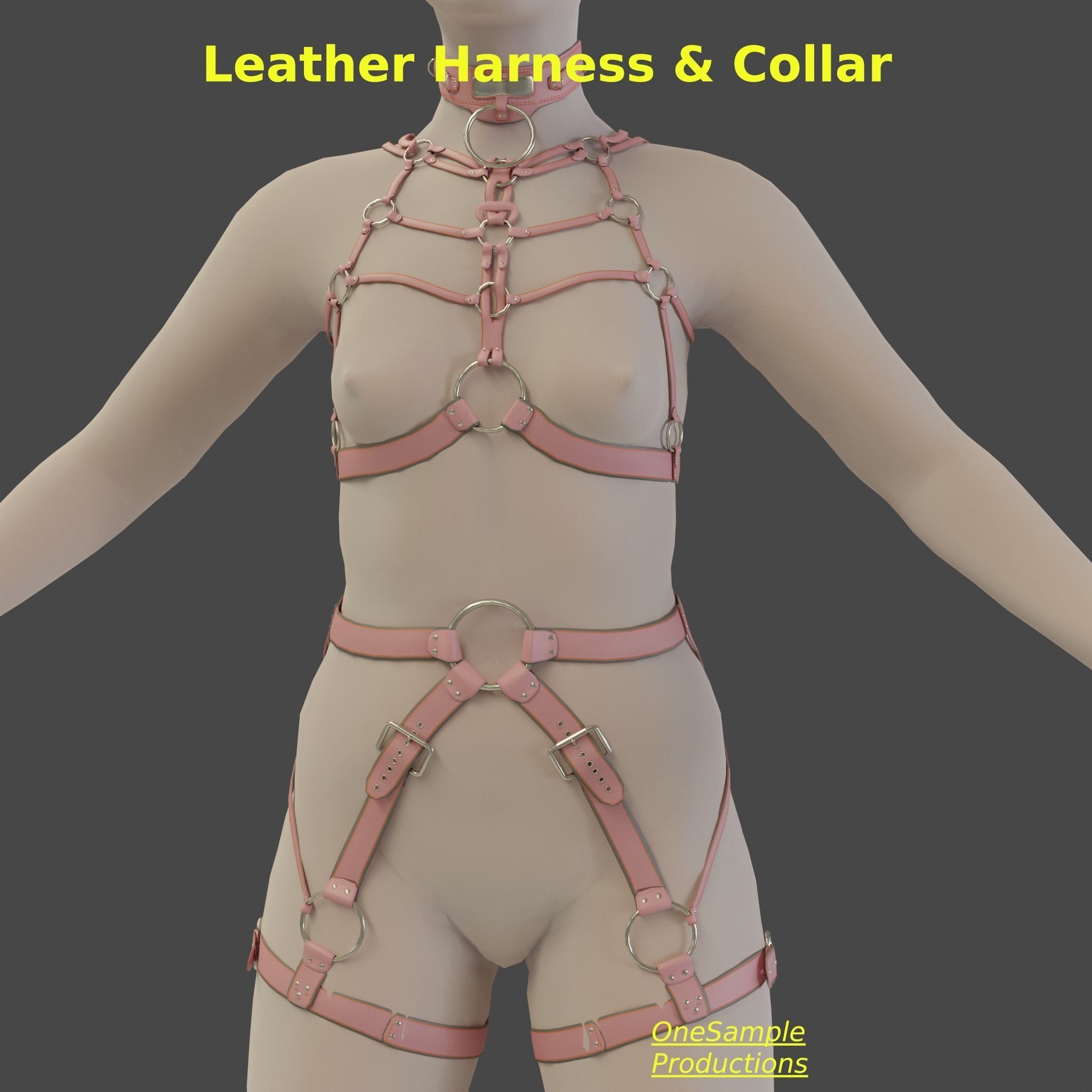 Bondage Harness and Collar 10 colors Female Character  Low-poly 3D model_15