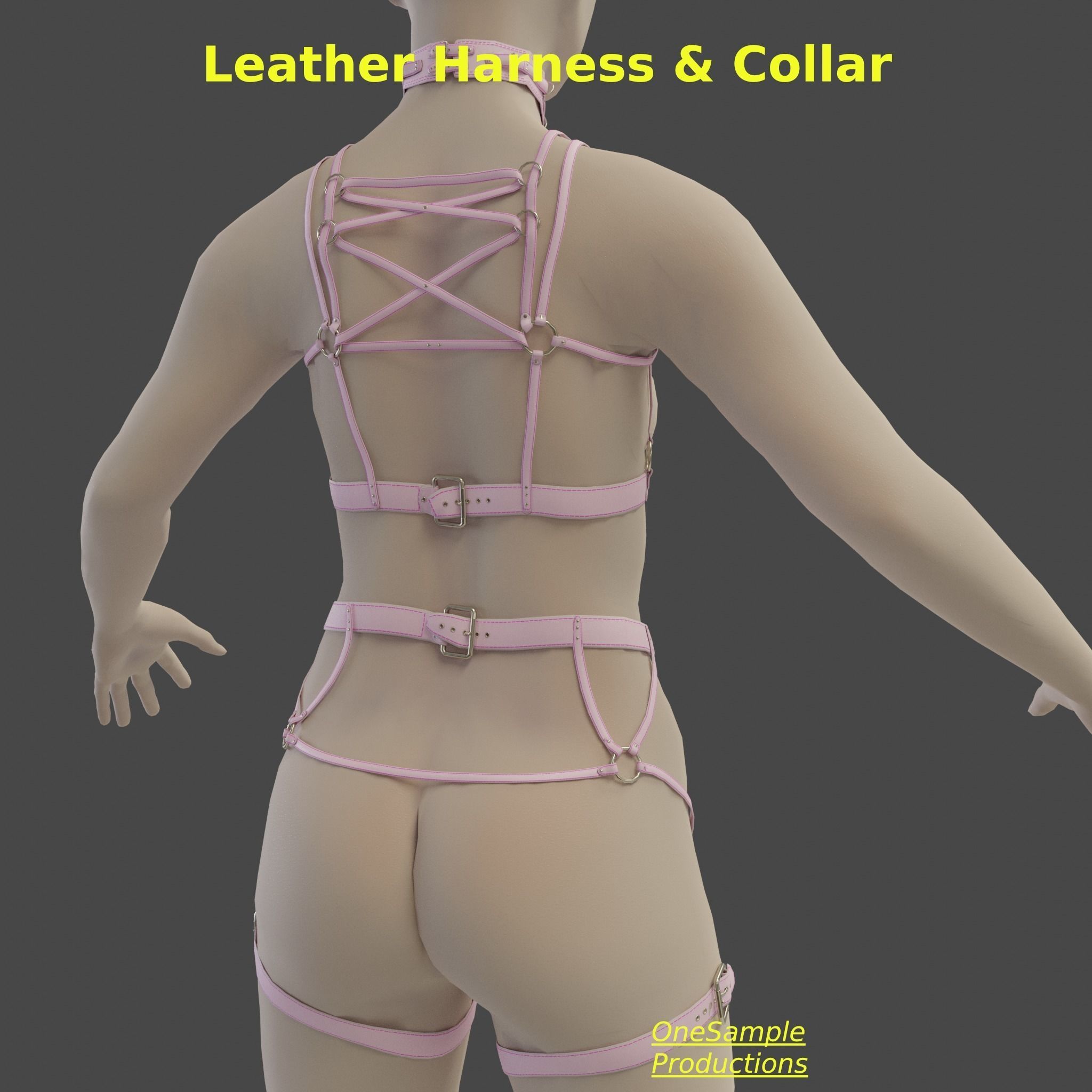 Bondage Harness and Collar 10 colors Female Character  Low-poly 3D model_31