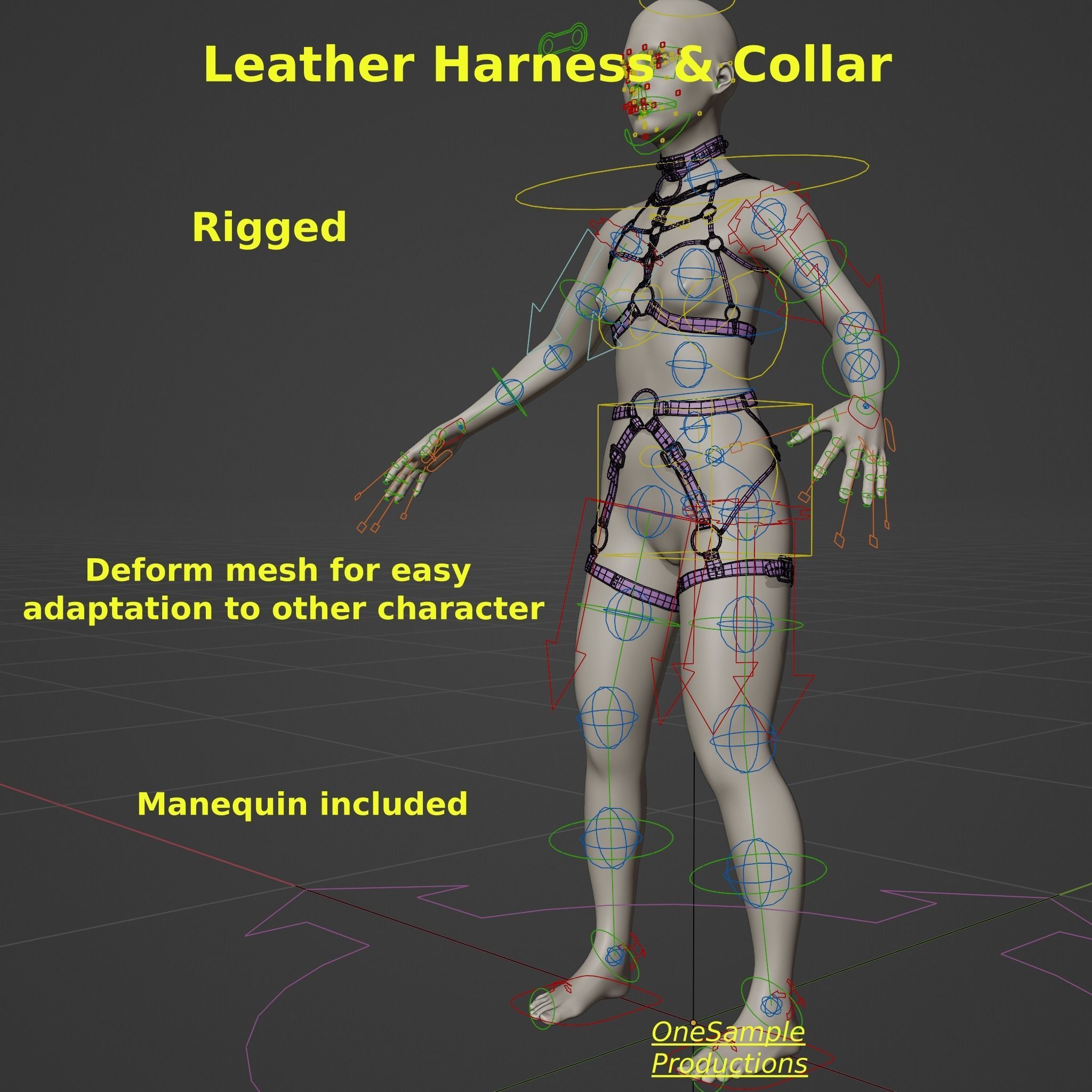 Bondage Harness and Collar 10 colors Female Character  Low-poly 3D model_5