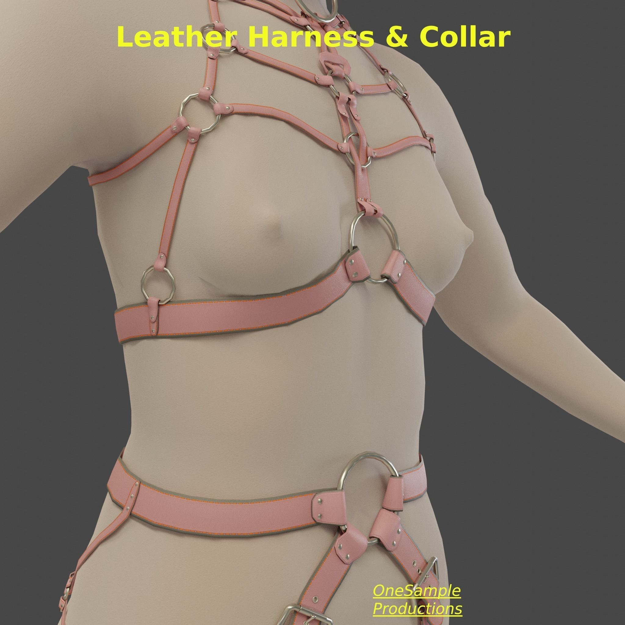 Bondage Harness and Collar 10 colors Female Character  Low-poly 3D model_46