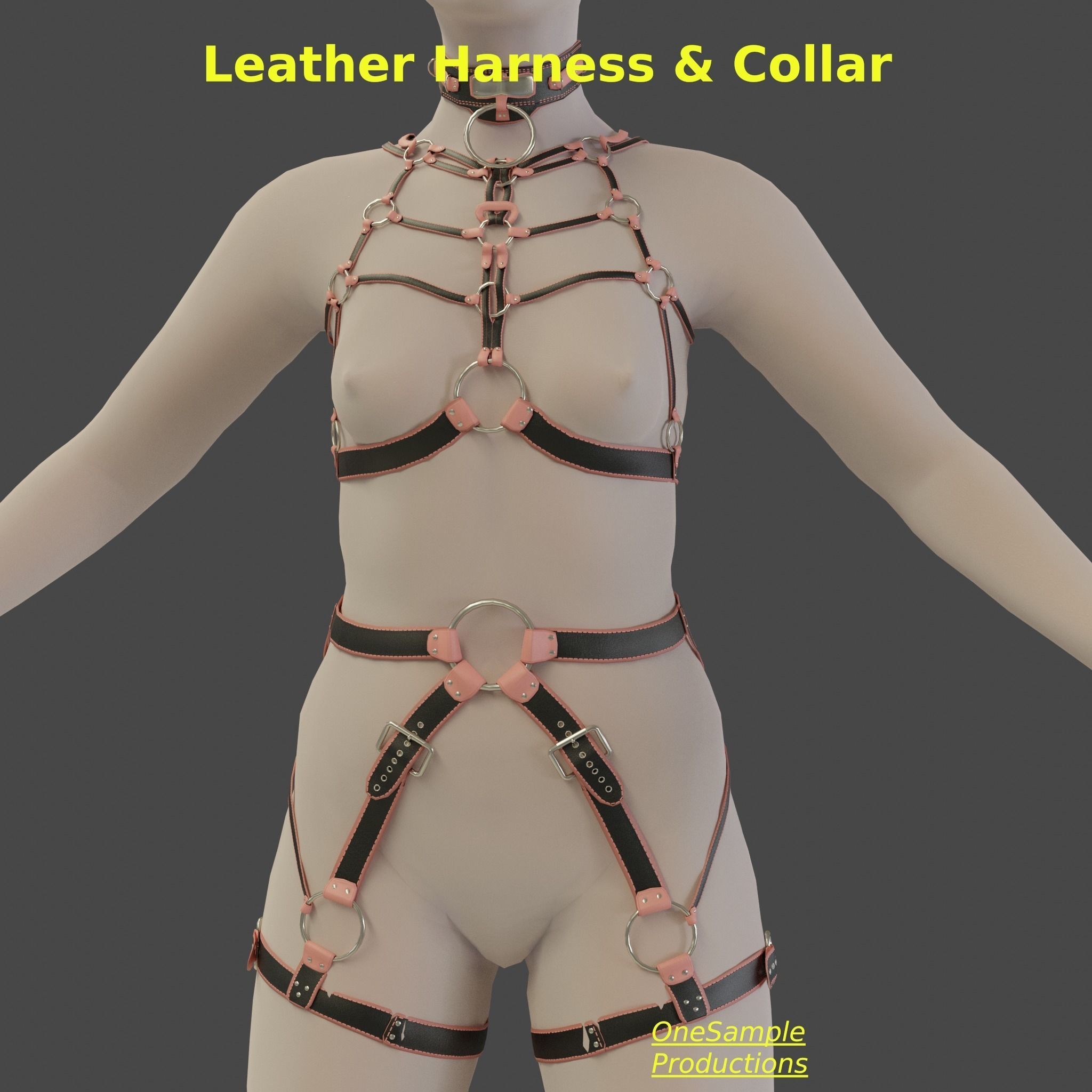 Bondage Harness and Collar 10 colors Female Character  Low-poly 3D model_33