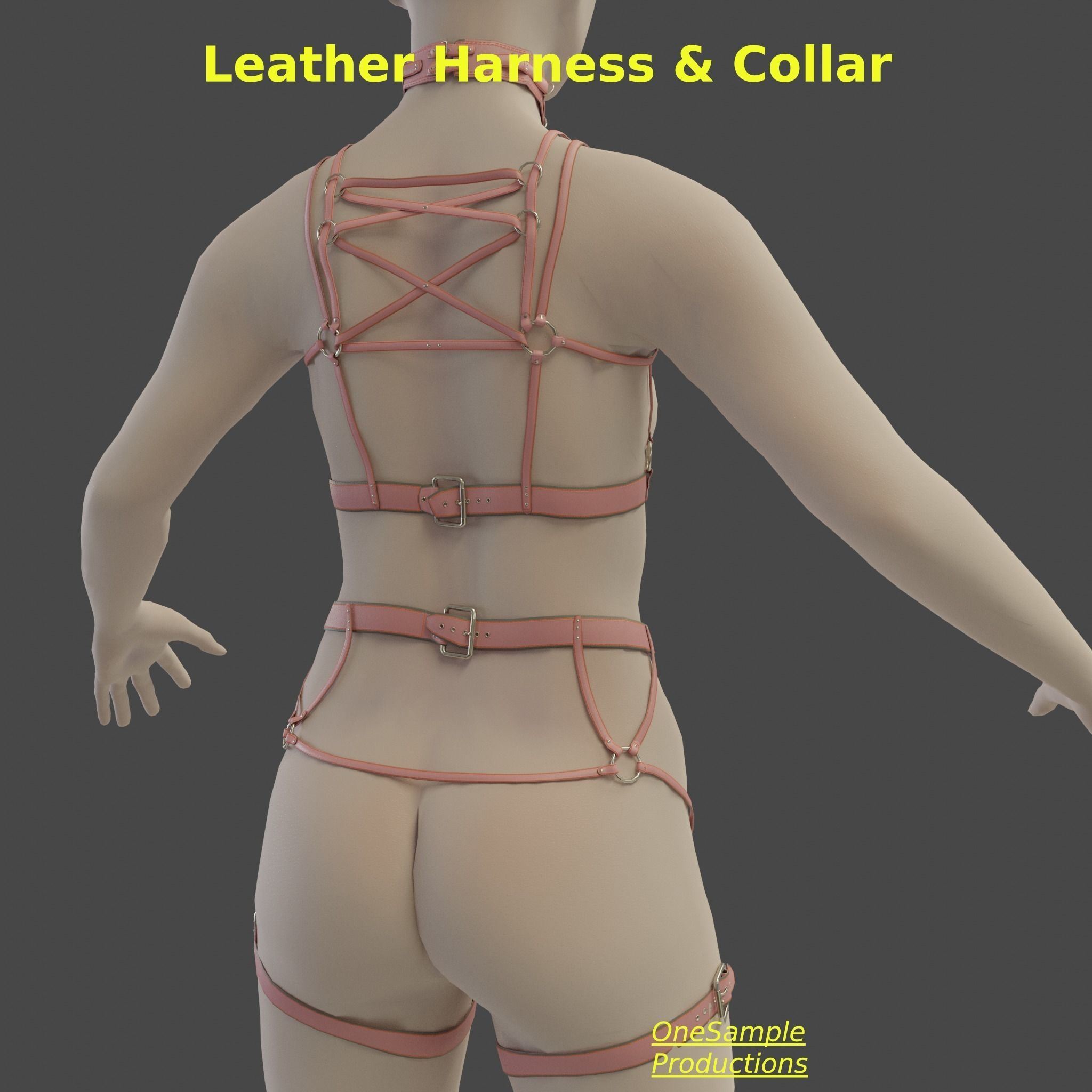 Bondage Harness and Collar 10 colors Female Character  Low-poly 3D model_16