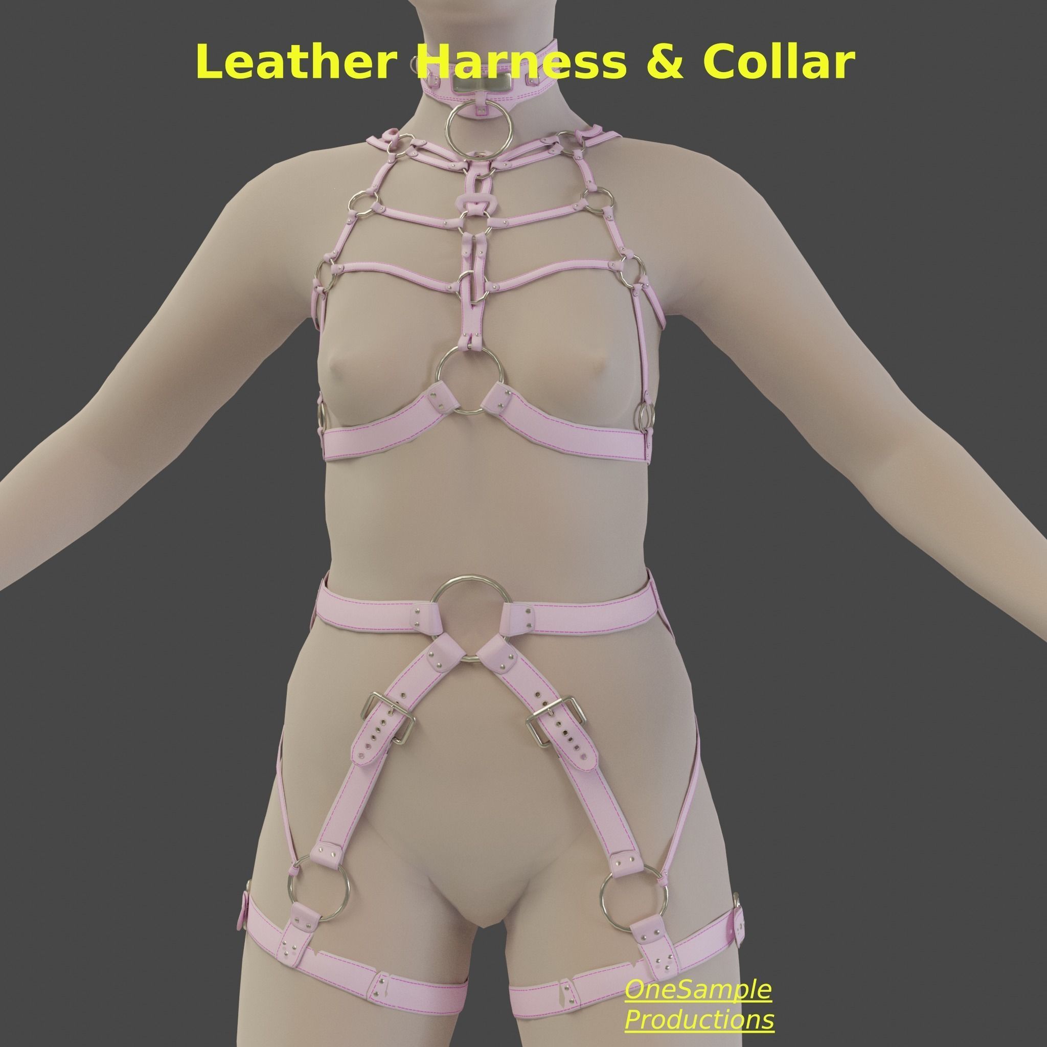 Bondage Harness and Collar 10 colors Female Character  Low-poly 3D model_14