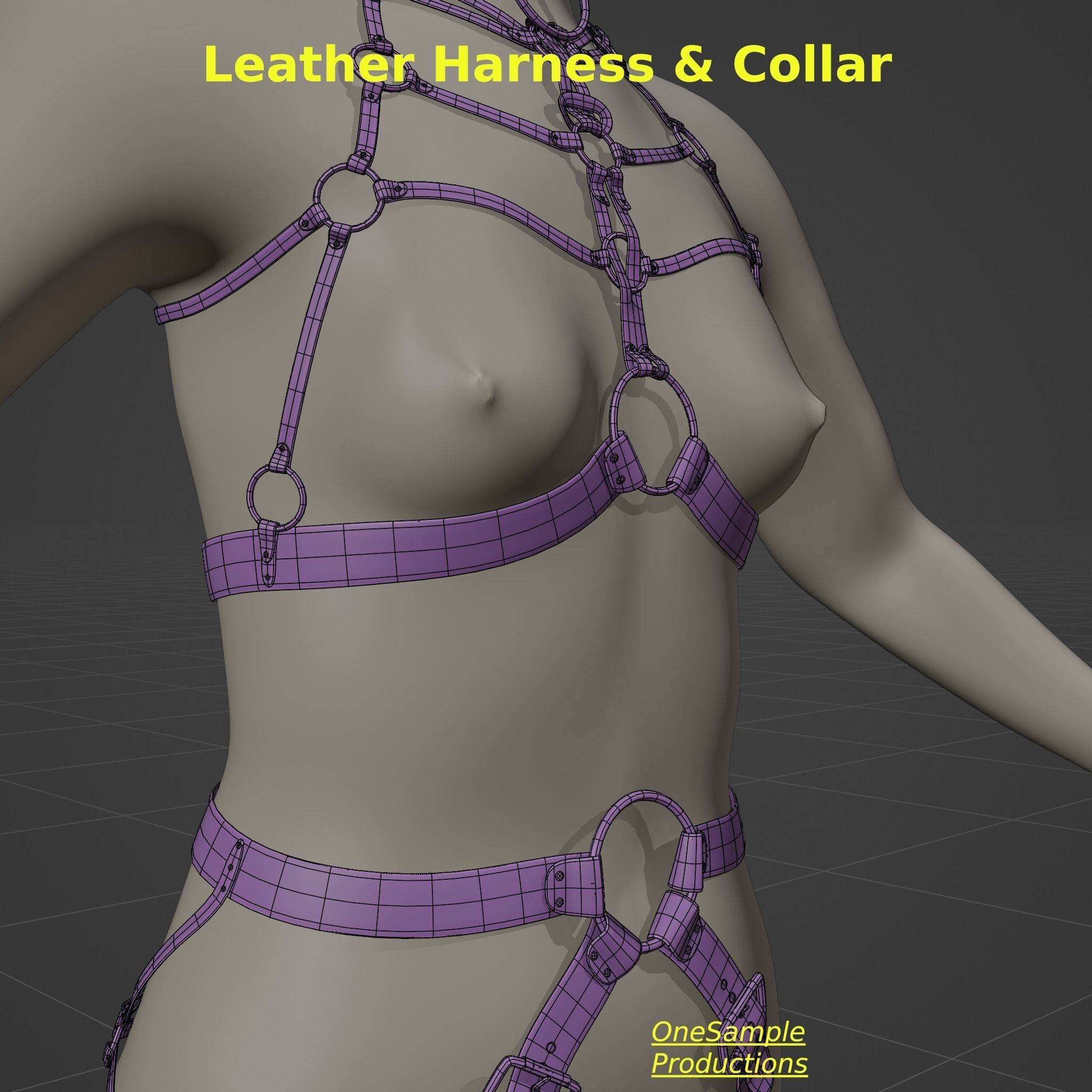 Bondage Harness and Collar 10 colors Female Character  Low-poly 3D model_39