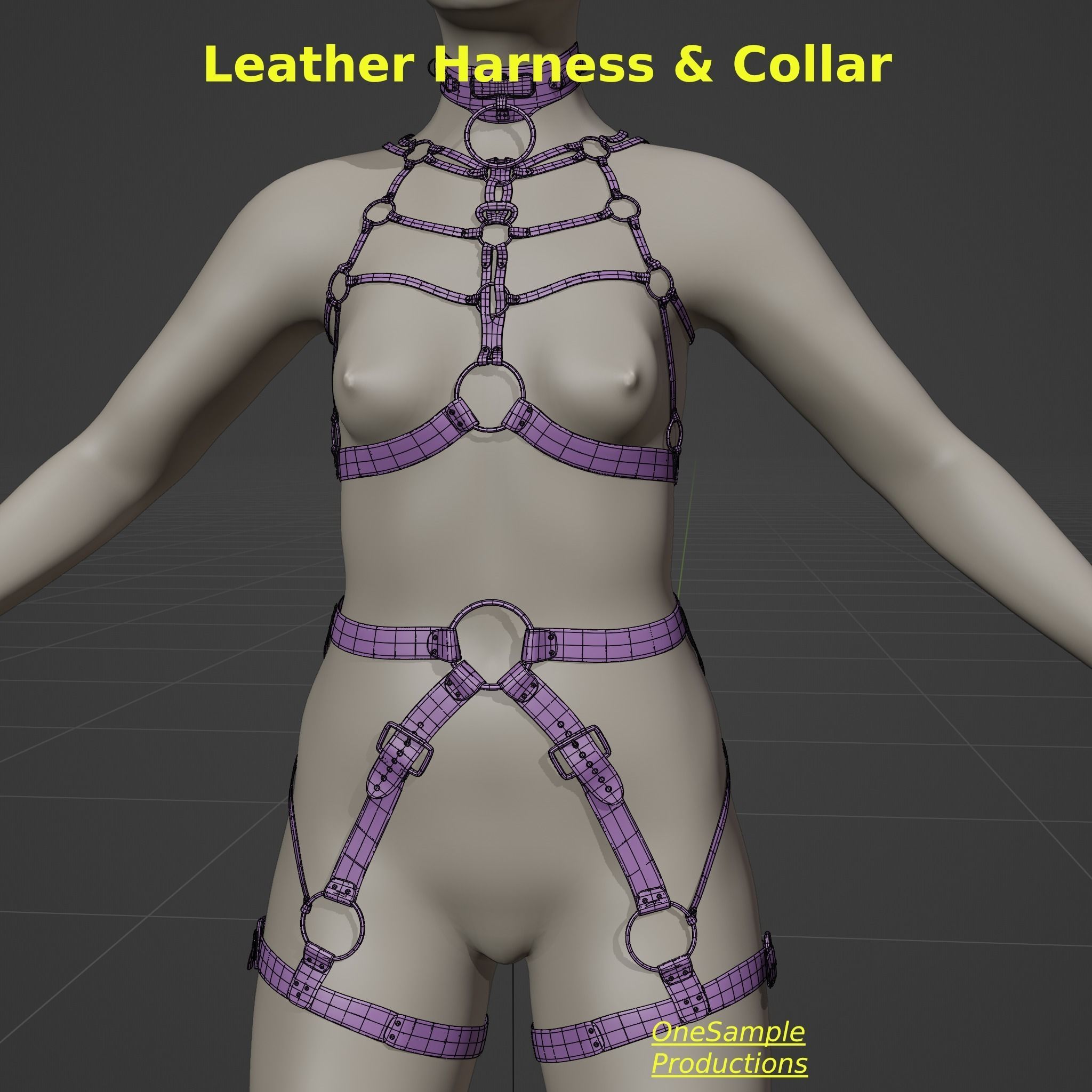 Bondage Harness and Collar 10 colors Female Character  Low-poly 3D model_37