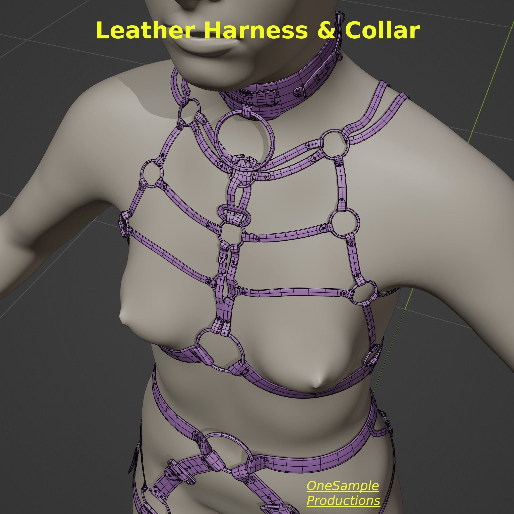 Bondage Harness and Collar 10 colors Female Character  Low-poly 3D model_35