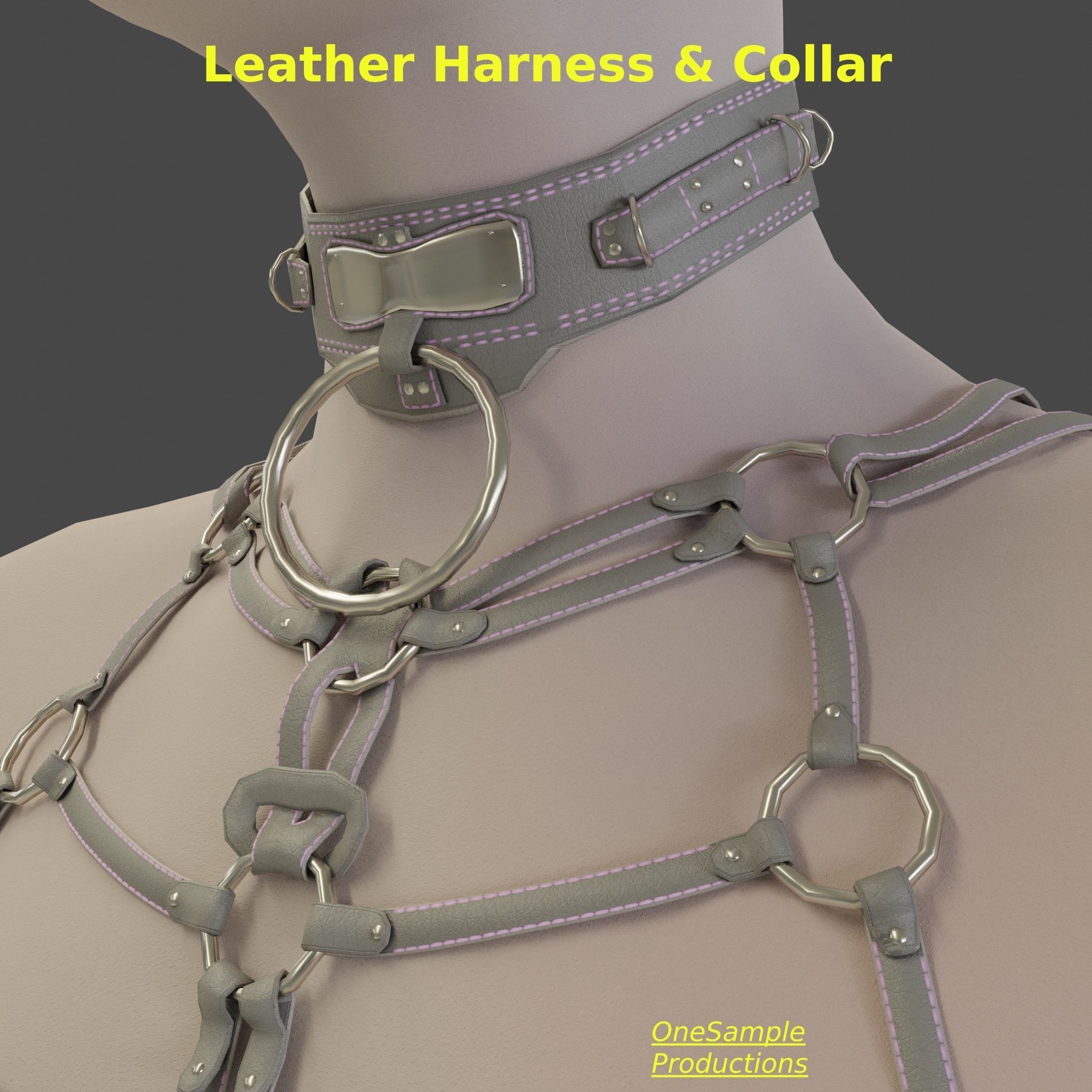 Bondage Harness and Collar 10 colors Female Character  Low-poly 3D model_25
