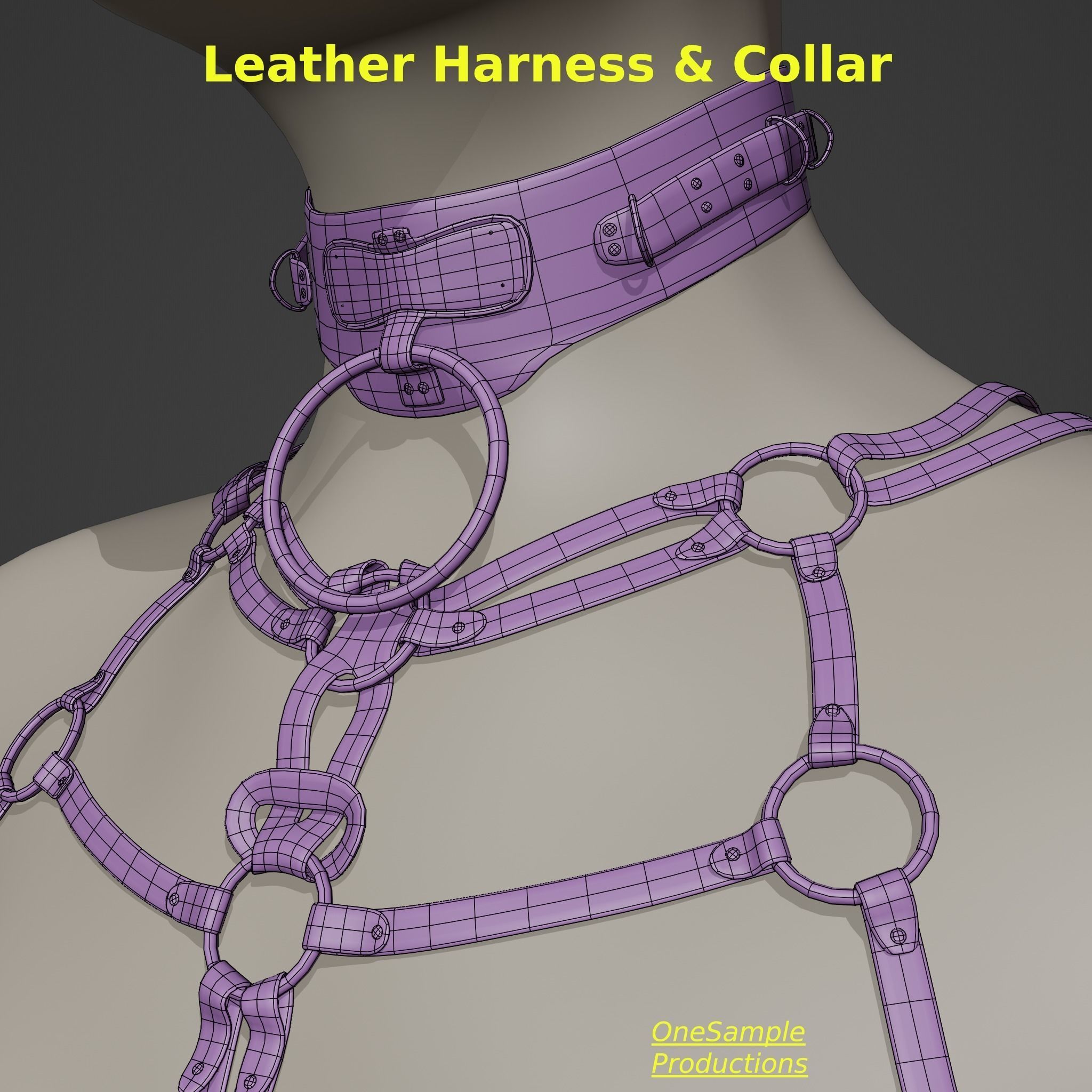 Bondage Harness and Collar 10 colors Female Character  Low-poly 3D model_42