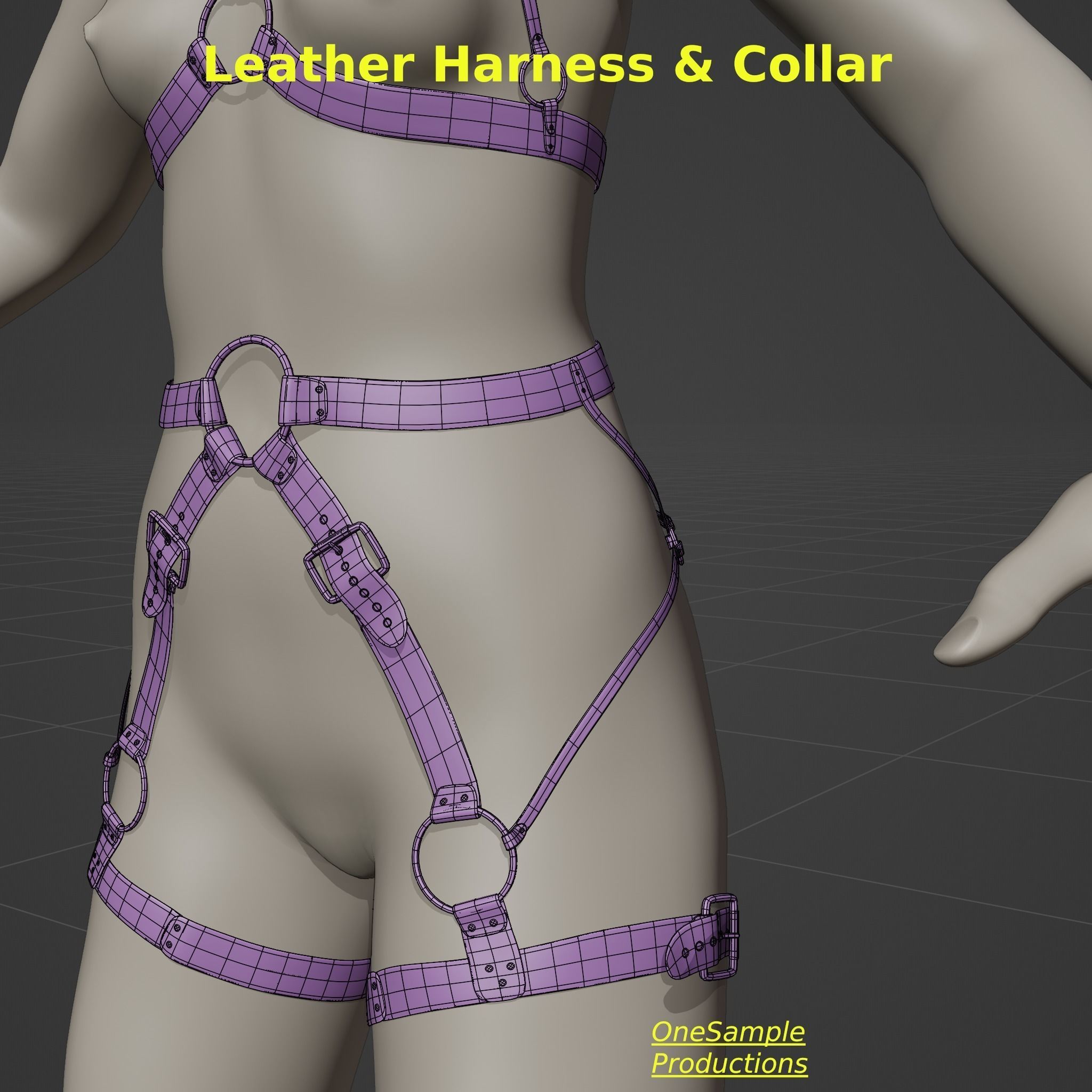Bondage Harness and Collar 10 colors Female Character  Low-poly 3D model_18