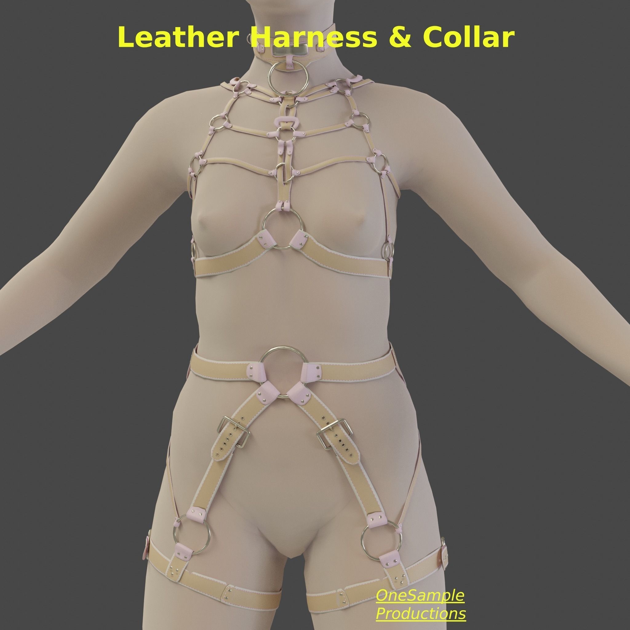 Bondage Harness and Collar 10 colors Female Character  Low-poly 3D model_7