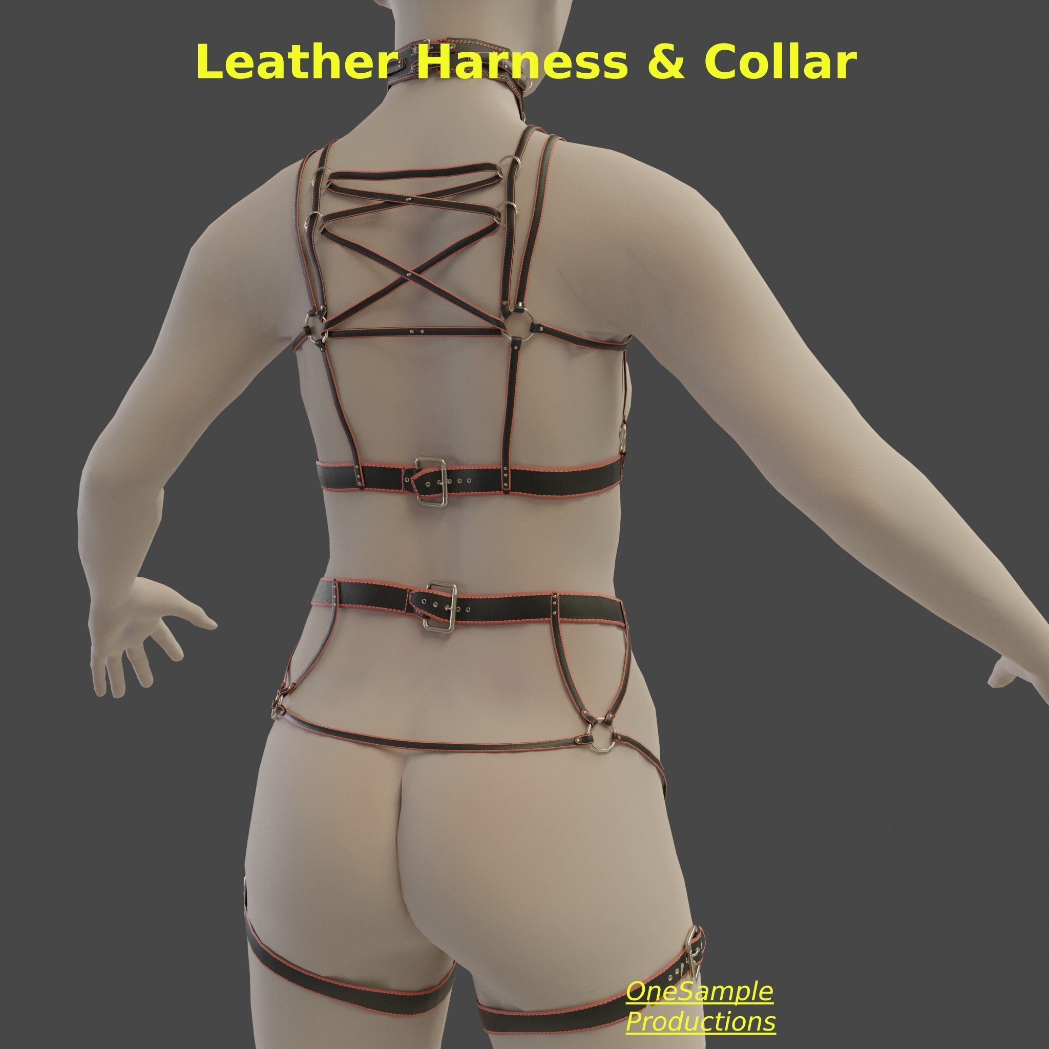 Bondage Harness and Collar 10 colors Female Character  Low-poly 3D model_41