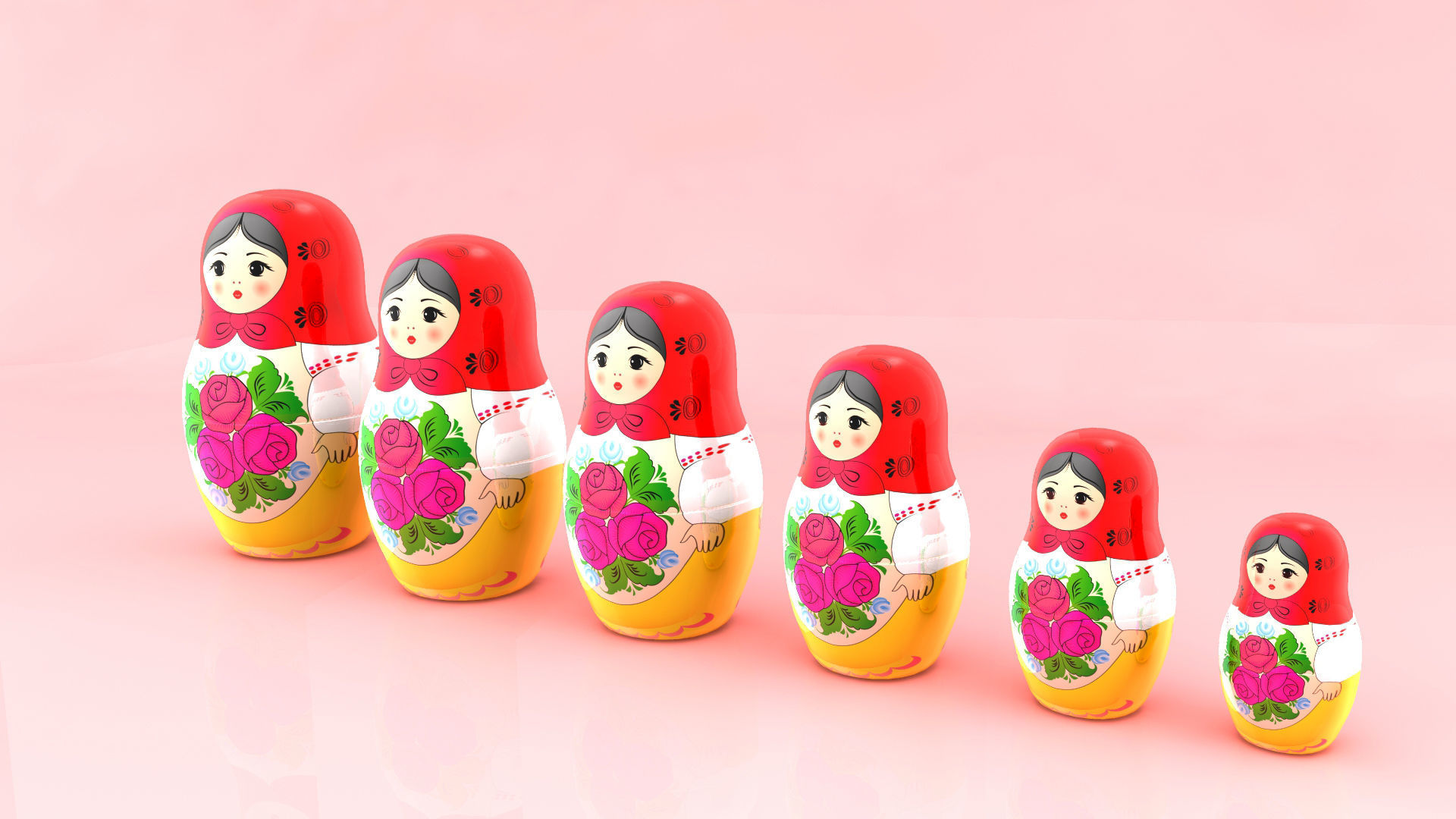 Babushka matryoshka dolls 3D model_3