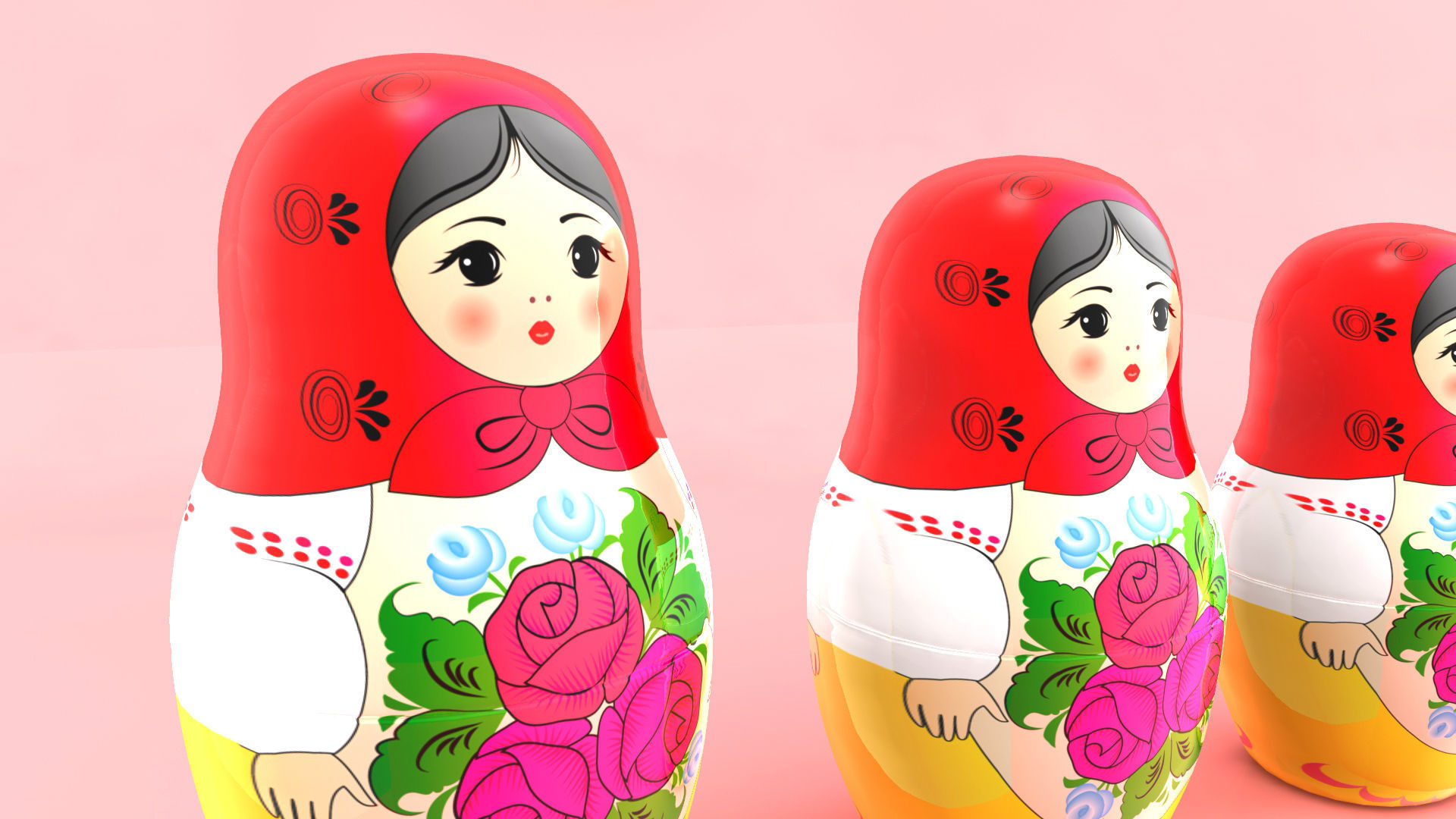 Babushka matryoshka dolls 3D model_4