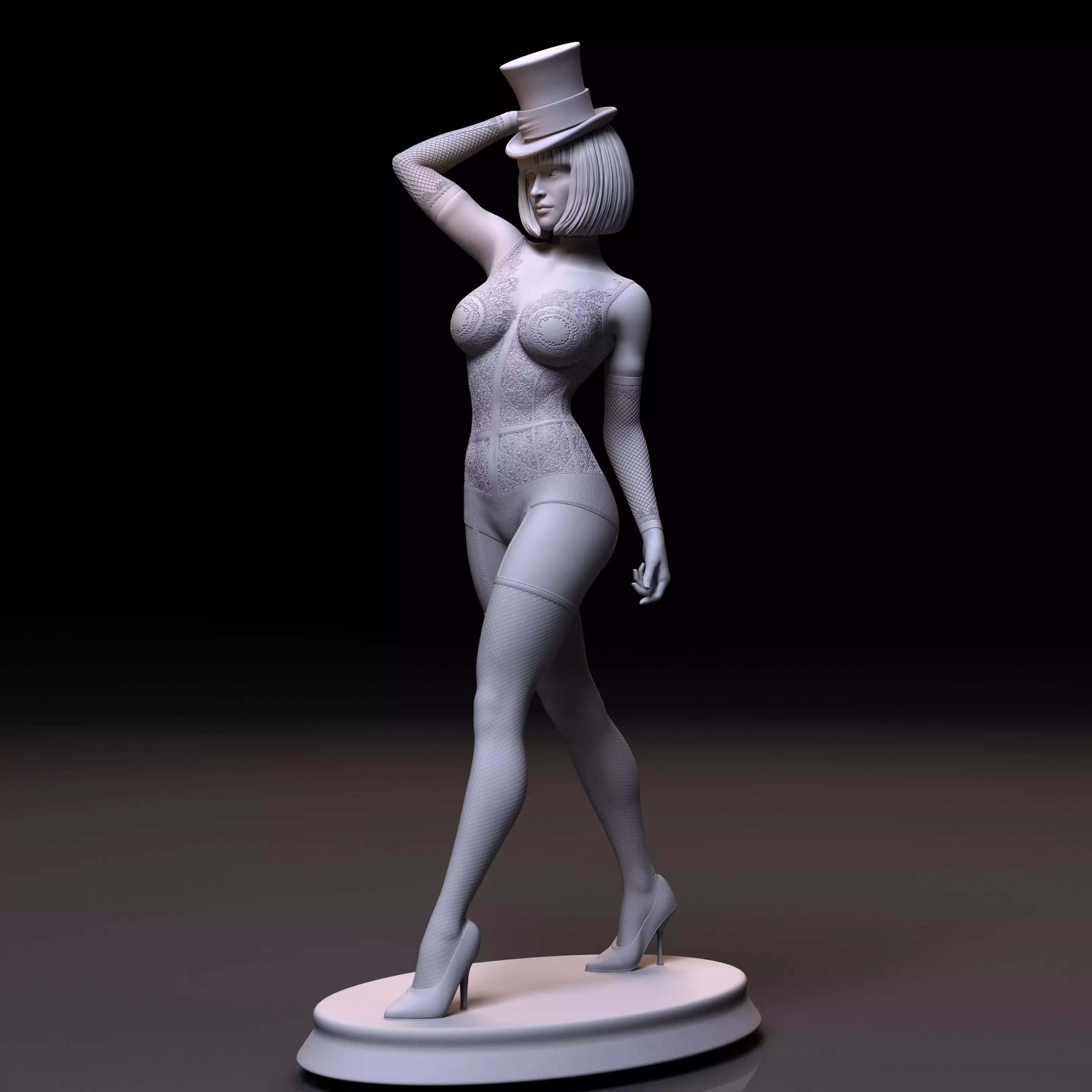 Catwalk statue of woman wearing top hat 3D print model