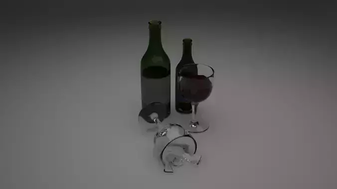 Wine glass with wine bottle 3D model