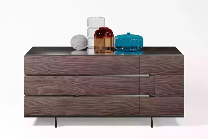 Drawer dresser with three drawers and vase 3D model