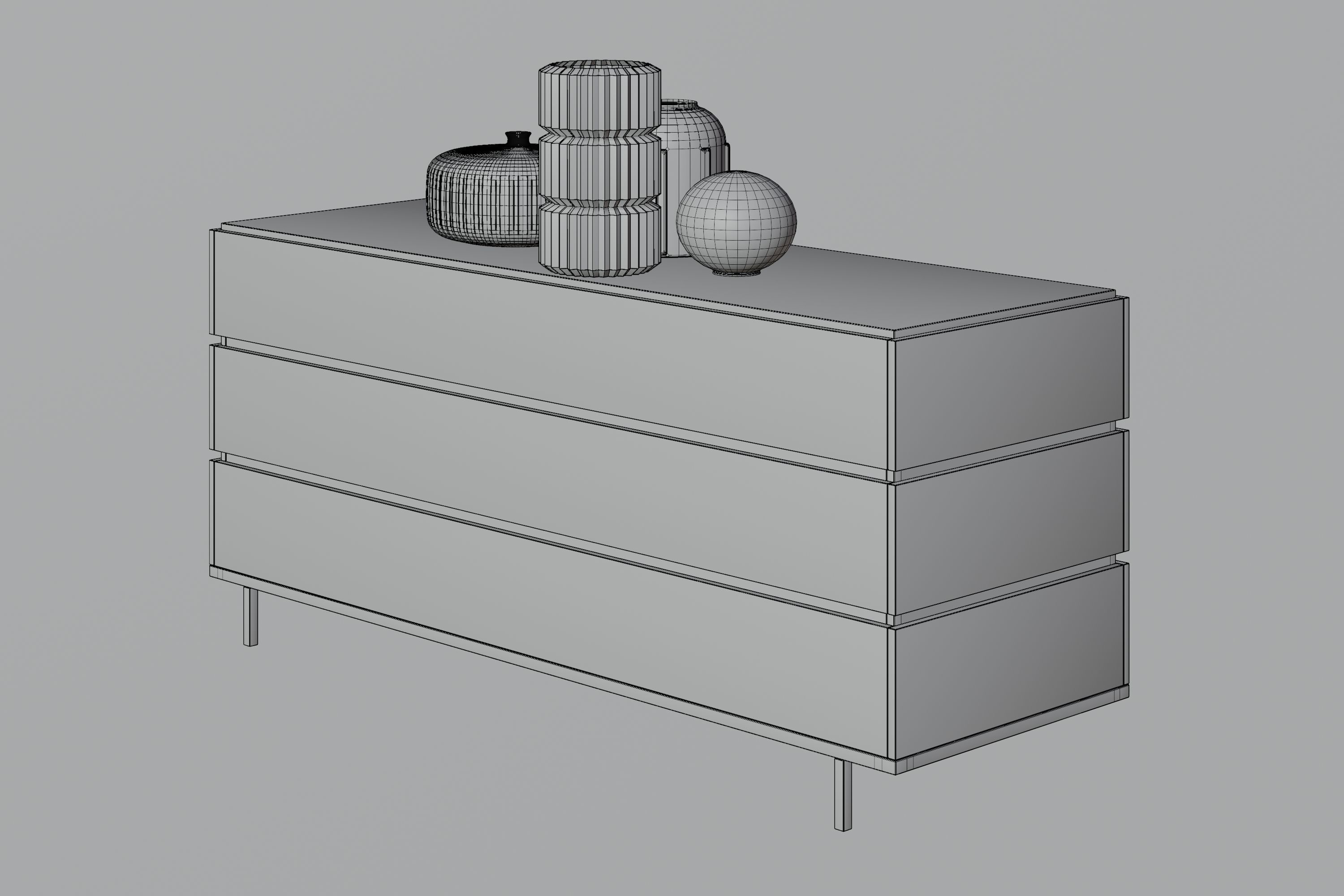 Drawer dresser with three drawers and vase 3D model_12