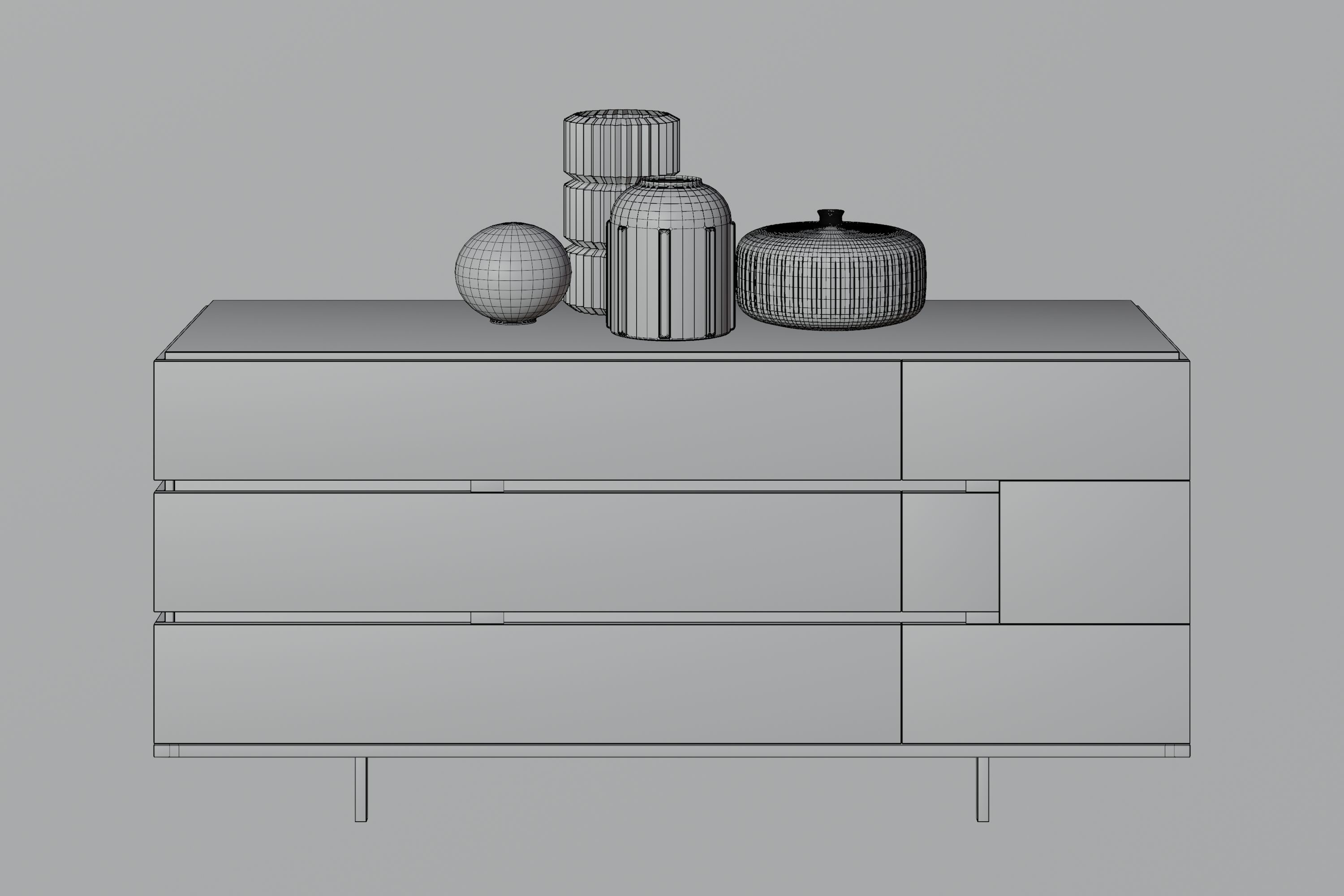 Drawer dresser with three drawers and vase 3D model_9