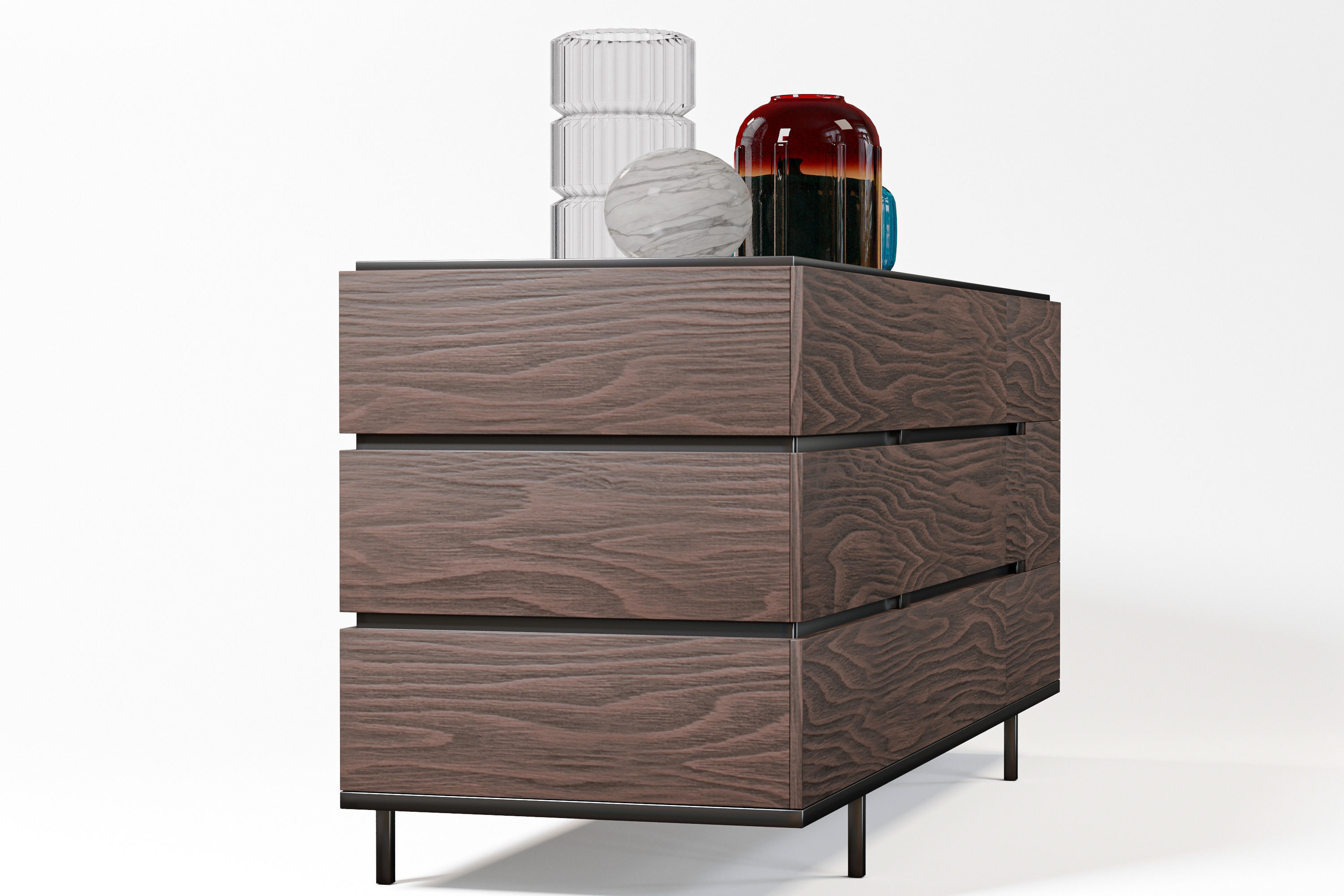 Drawer dresser with three drawers and vase 3D model_8