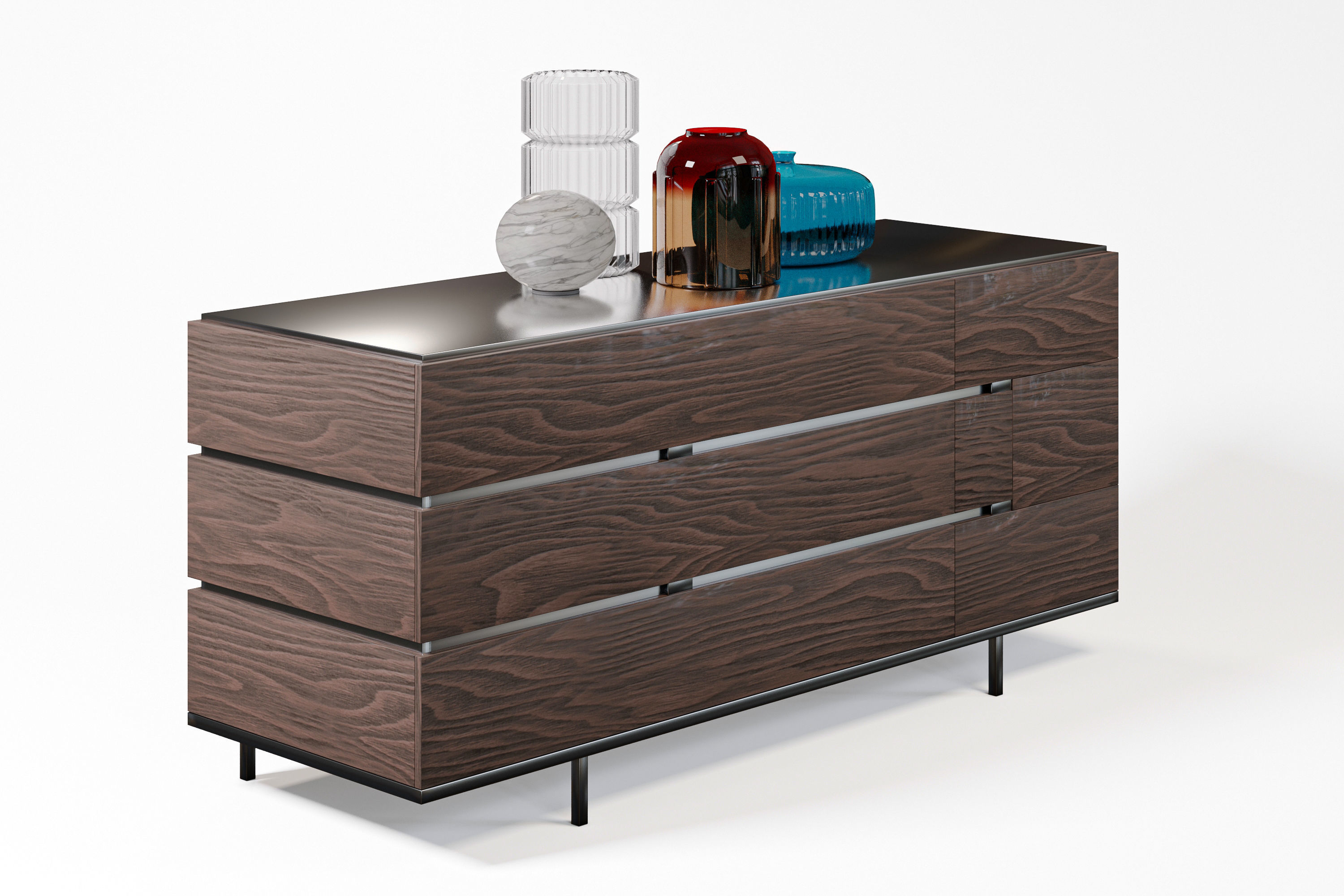 Drawer dresser with three drawers and vase 3D model_1