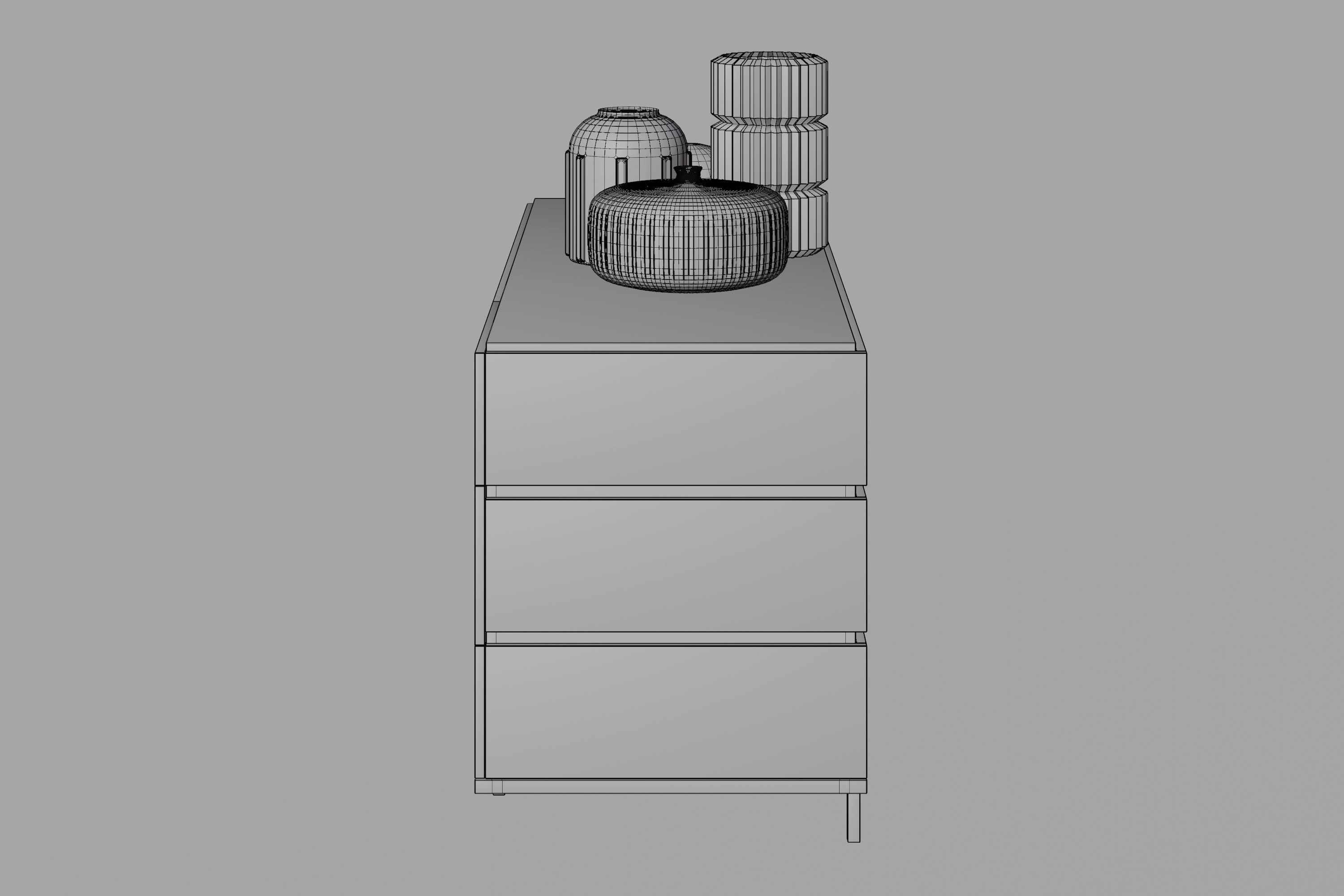 Drawer dresser with three drawers and vase 3D model_15
