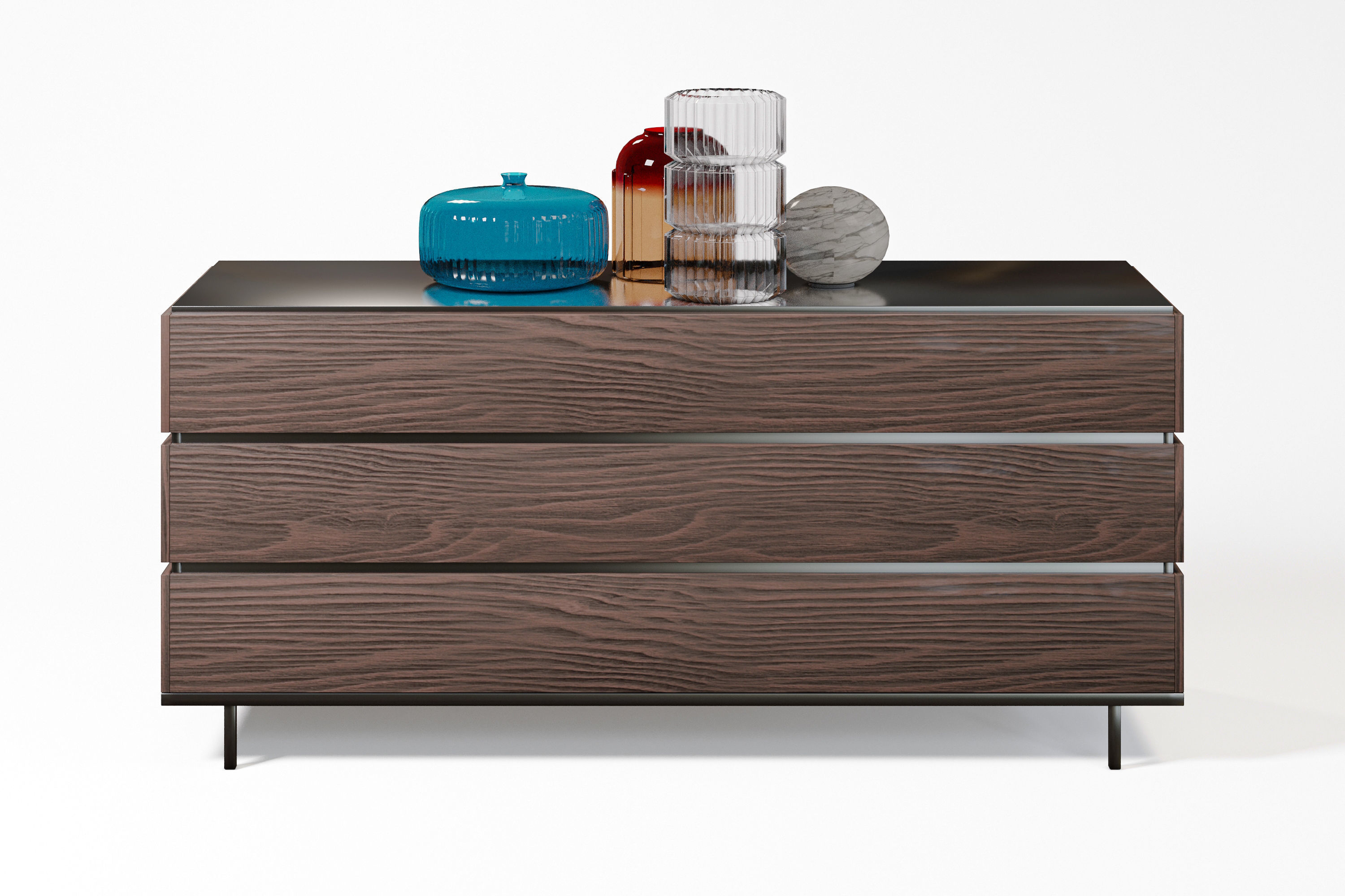 Drawer dresser with three drawers and vase 3D model_4