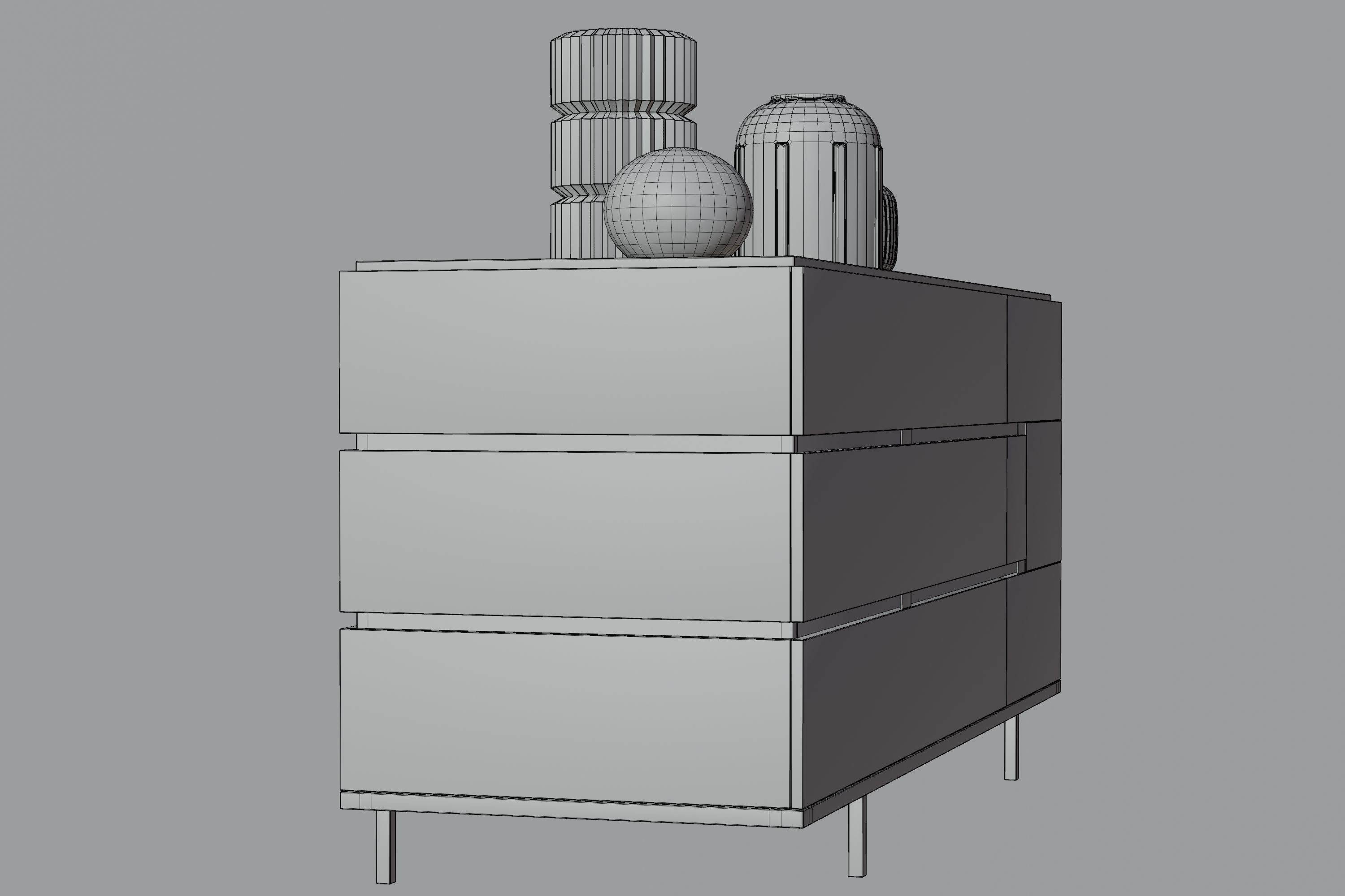 Drawer dresser with three drawers and vase 3D model_17