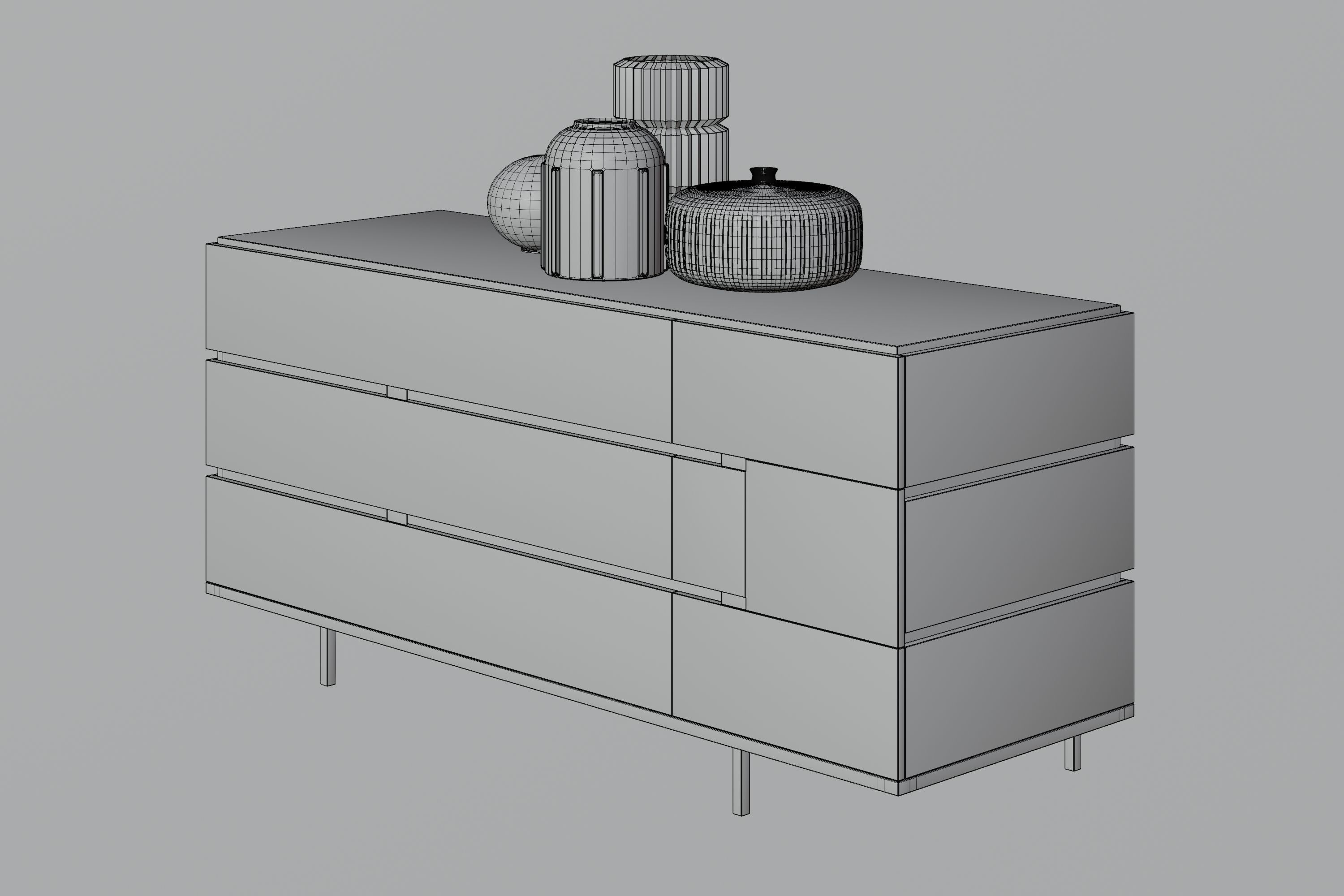 Drawer dresser with three drawers and vase 3D model_16
