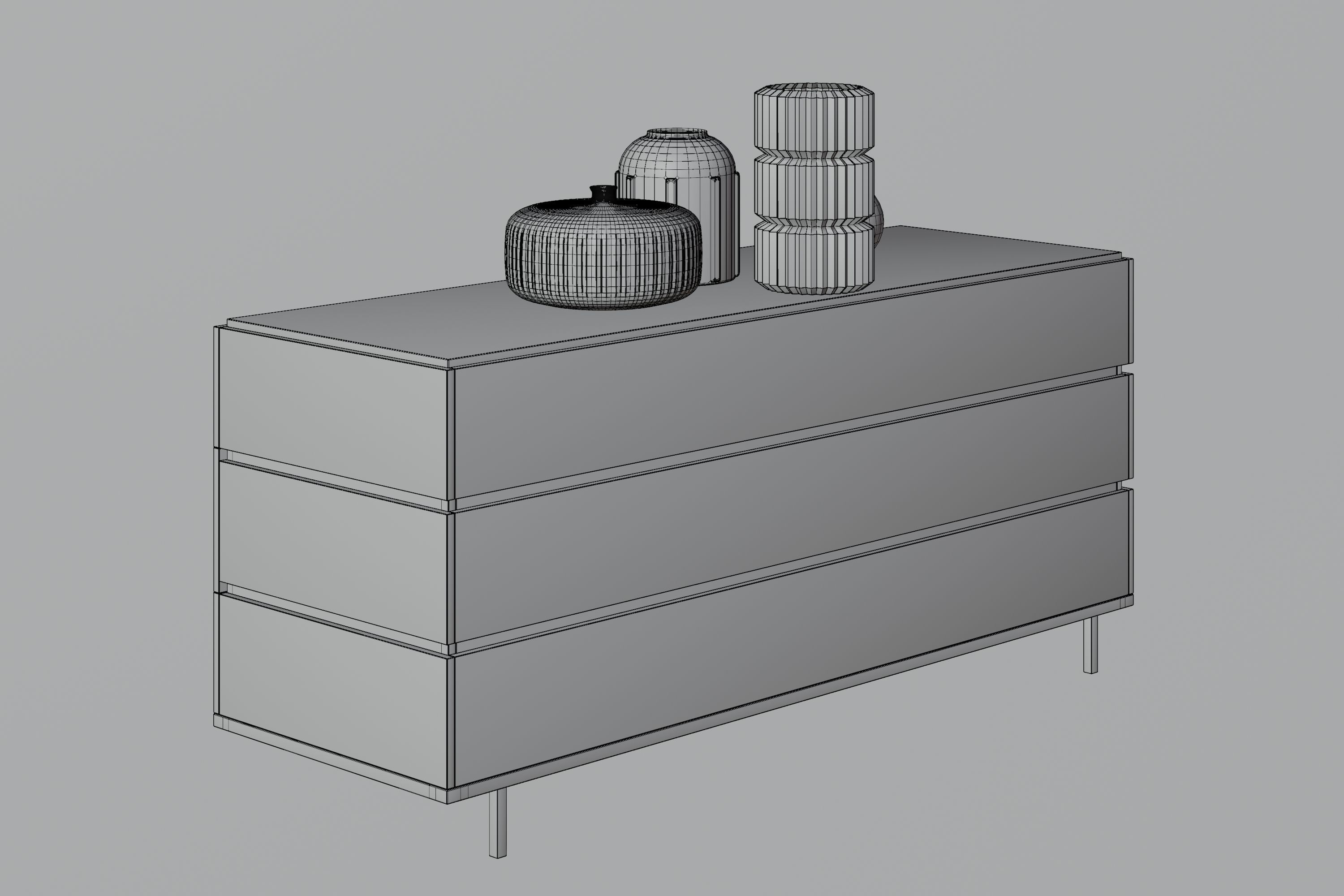 Drawer dresser with three drawers and vase 3D model_14