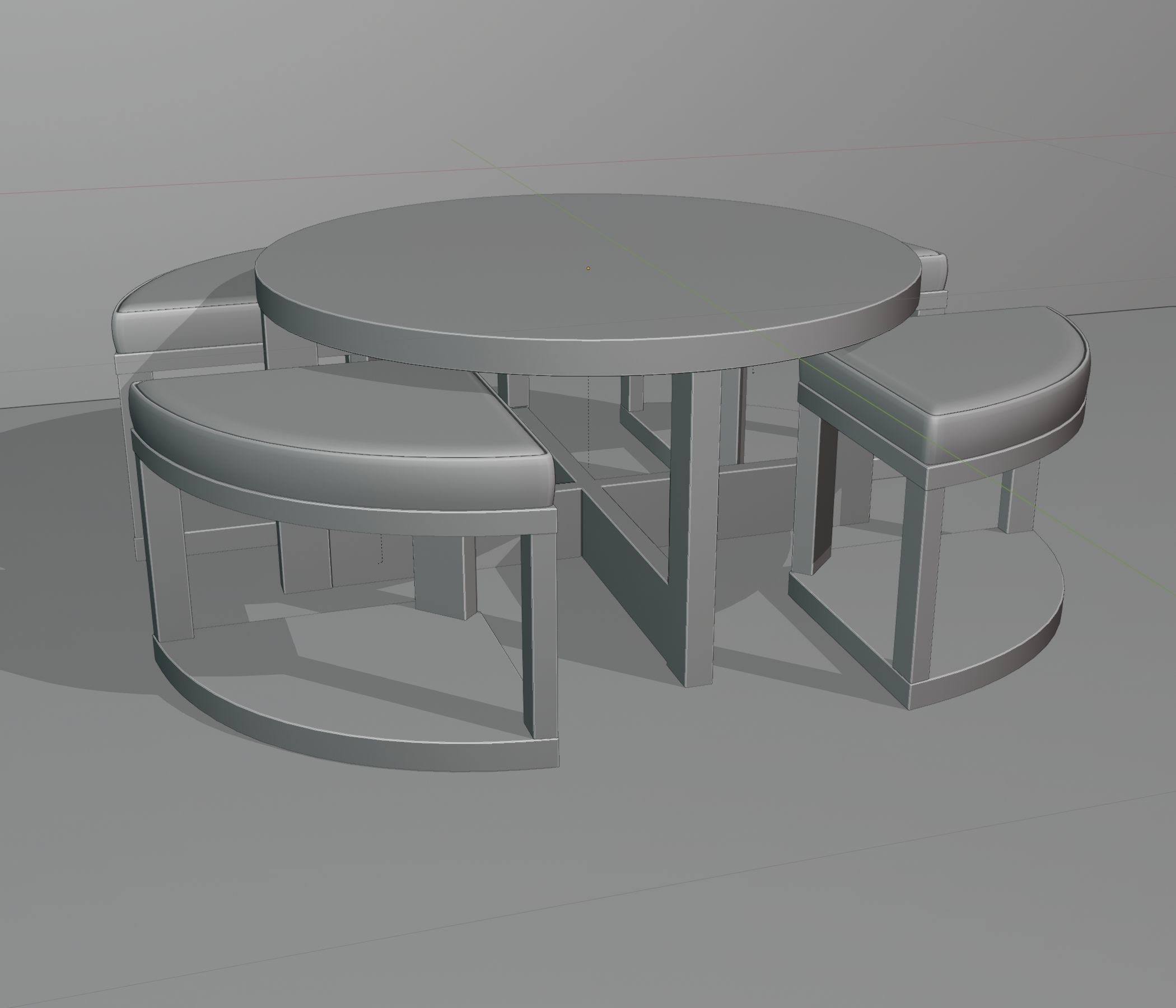 Coffee table with 4 ottomans Low-poly 3D model_5