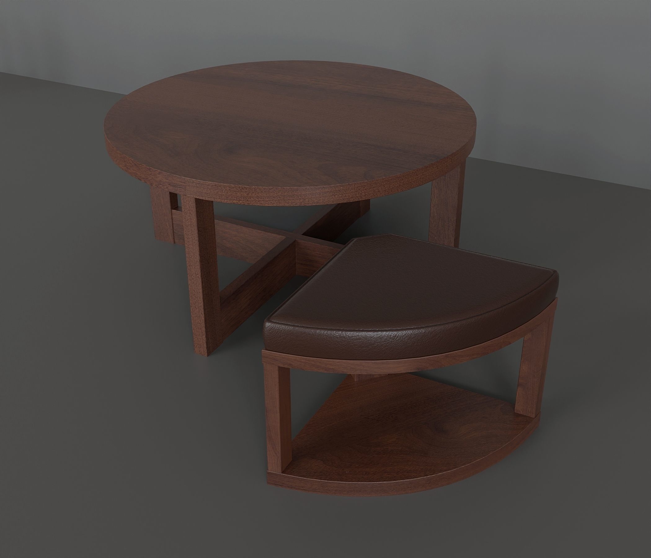 Coffee table with 4 ottomans Low-poly 3D model_4